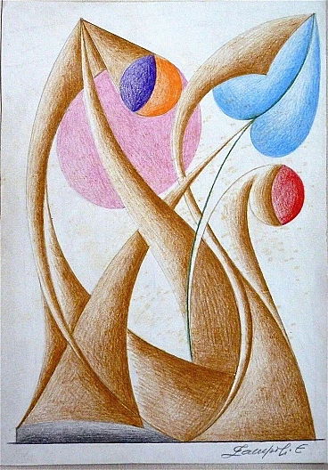 Pastel on cardboard Fantastic Plant World by Erto Zampoli, 1960s