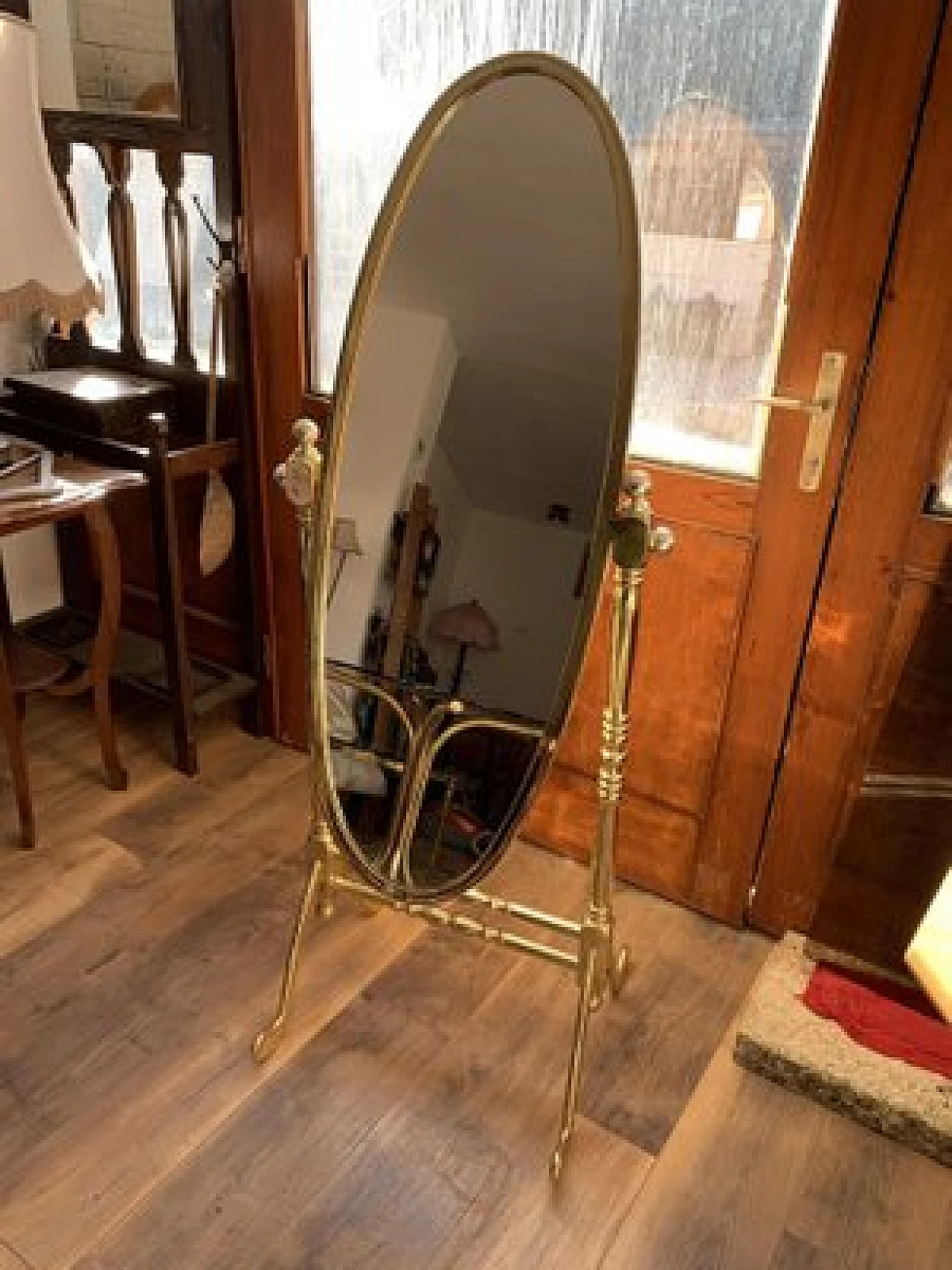 Brass Cheval mirror with oval frame, 1960s 1