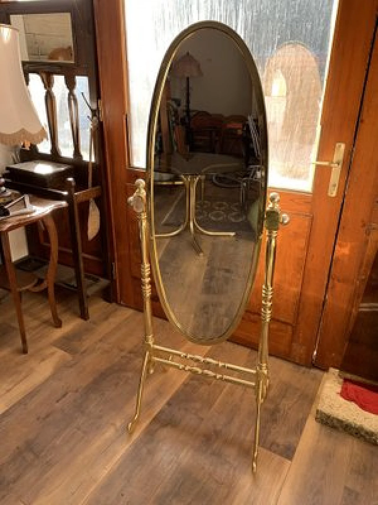 Brass Cheval mirror with oval frame, 1960s 6