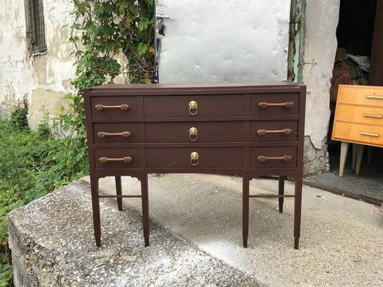 Chest of drawers in patinated brown pine, 1950s 1