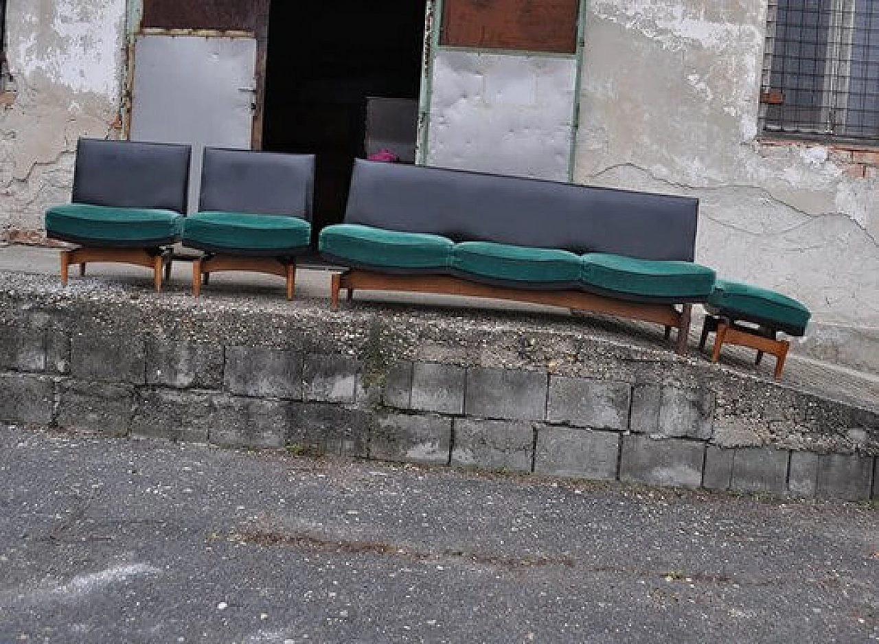 Pair of danish armchairs with sofa and ottoman, 1960s 1