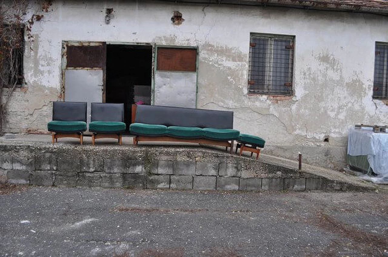 Pair of danish armchairs with sofa and ottoman, 1960s 7