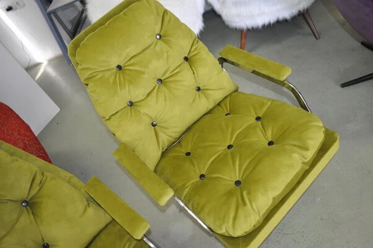 Pair of armchairs and sofa in green fabric, 1960s 8