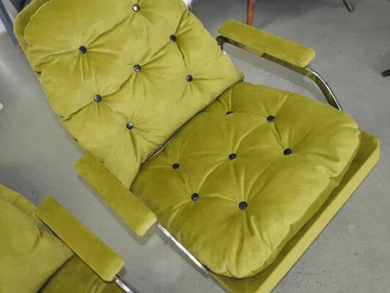 Pair of armchairs and sofa in green fabric, 1960s 12