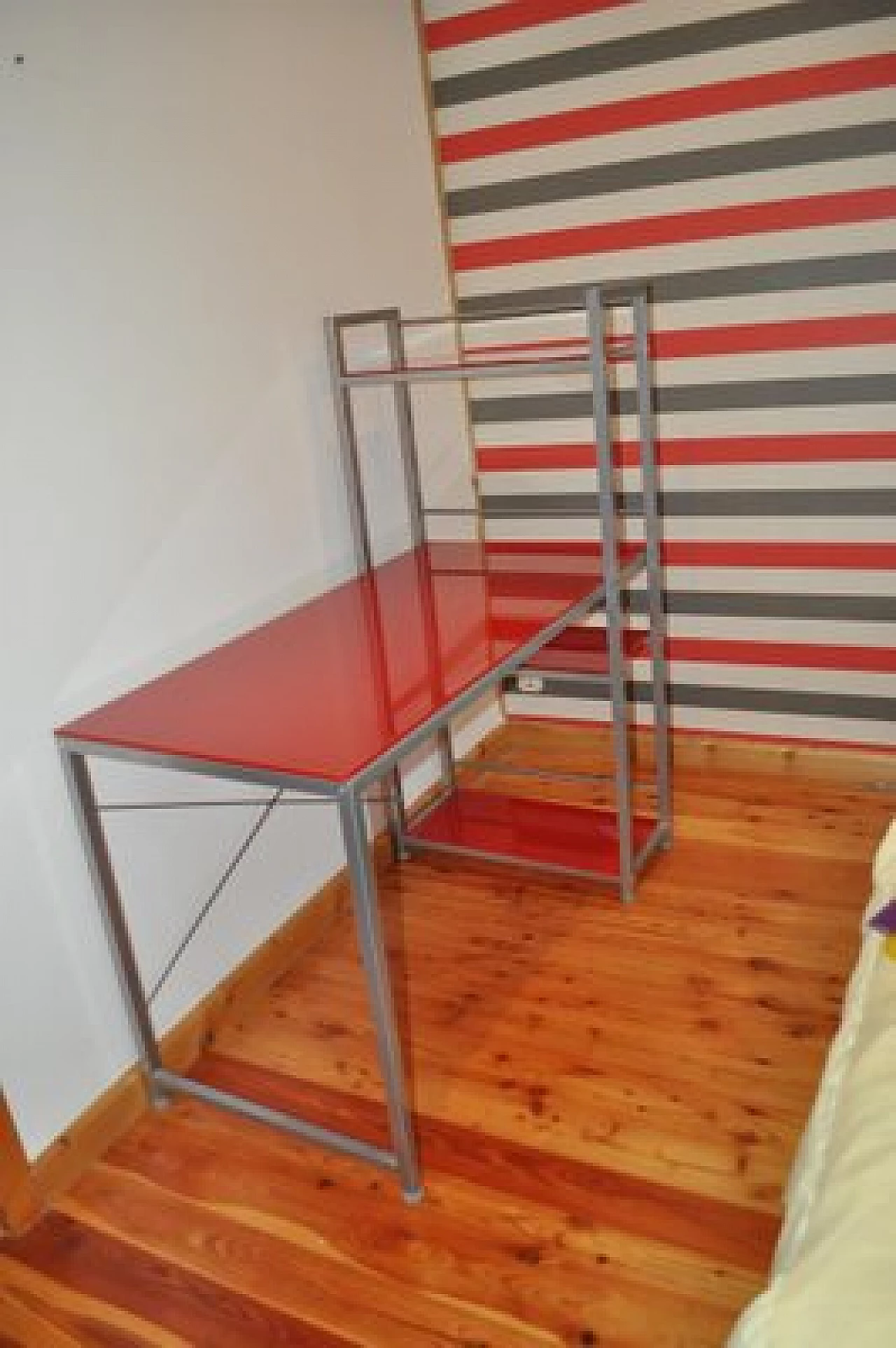 Bauhaus red desk with chair and cabinet in metal, 1990s 1