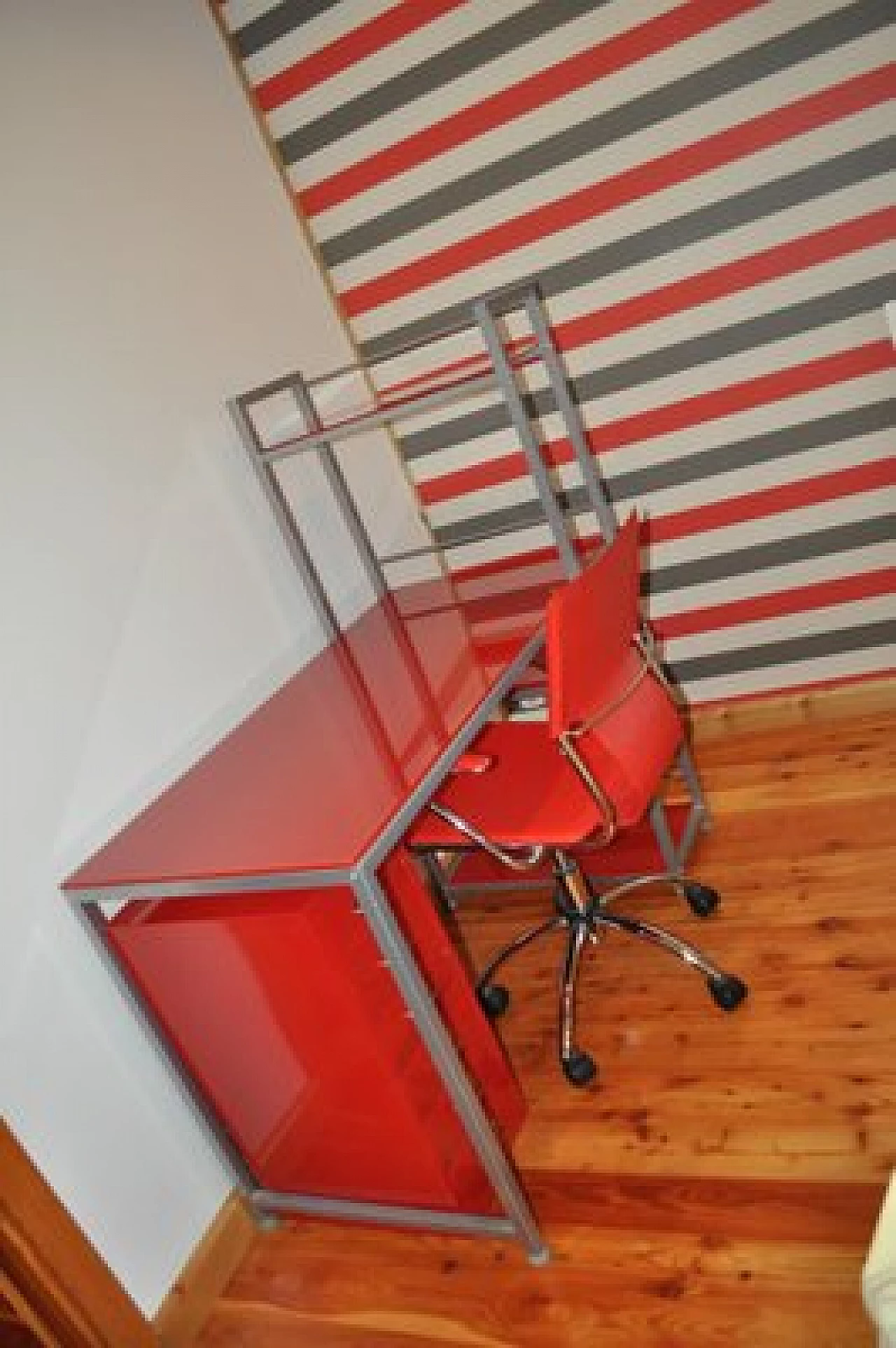 Bauhaus red desk with chair and cabinet in metal, 1990s 7