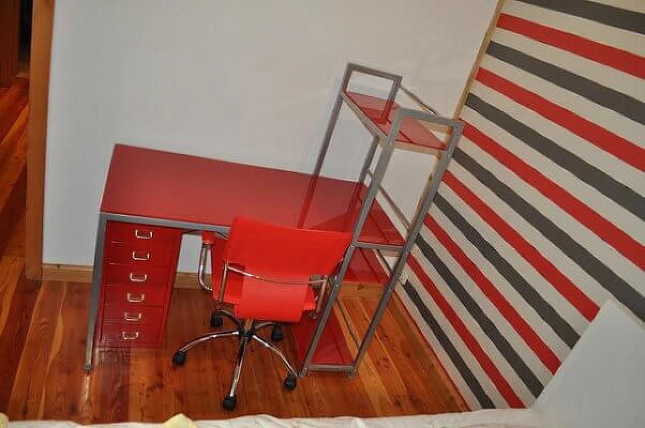 Bauhaus red desk with chair and cabinet in metal, 1990s 8