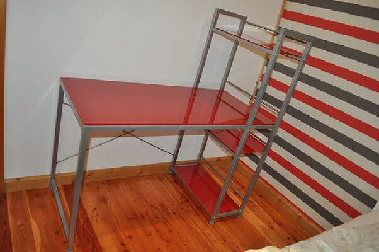 Bauhaus red desk with chair and cabinet in metal, 1990s 11