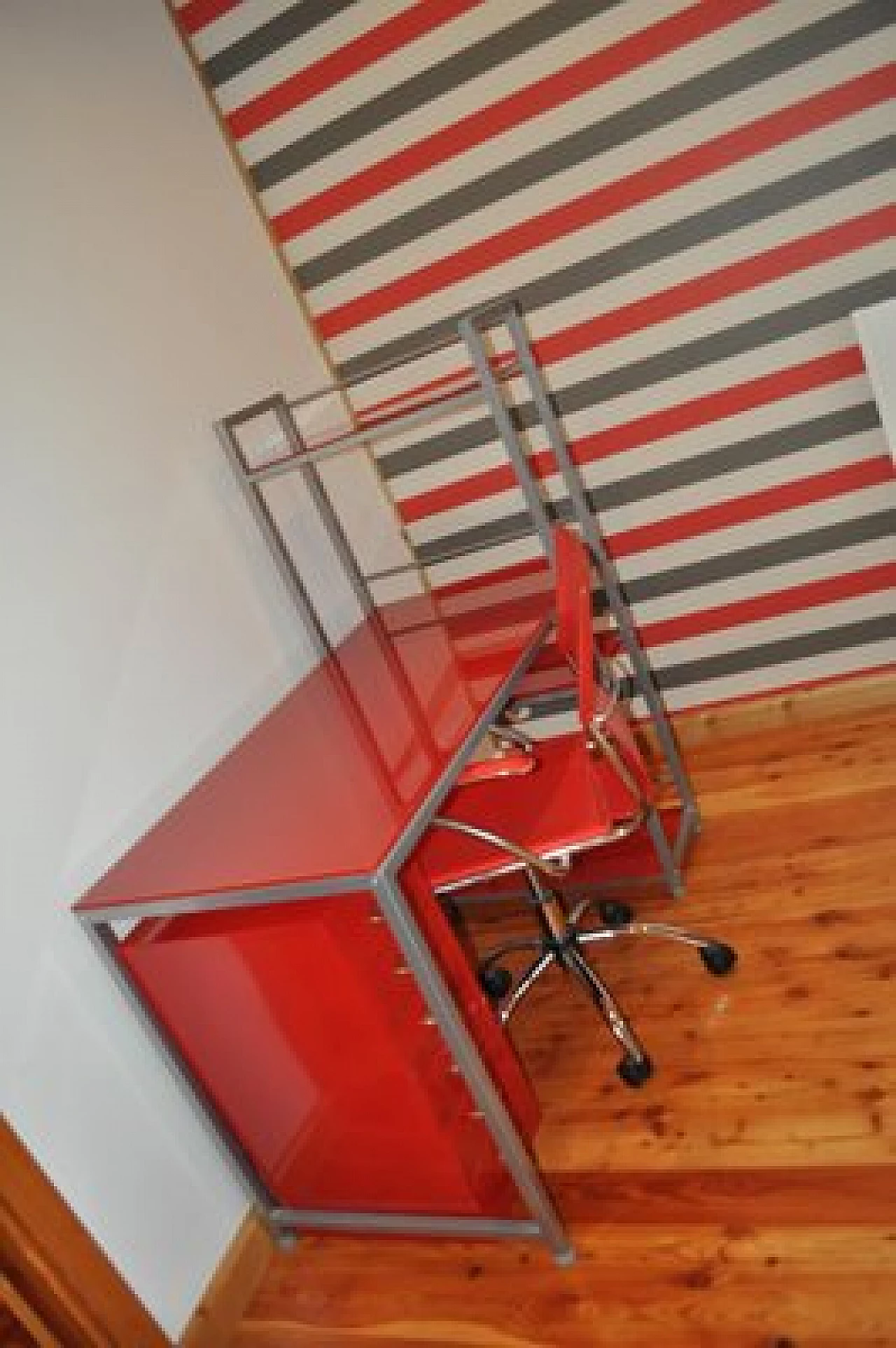 Bauhaus red desk with chair and cabinet in metal, 1990s 13