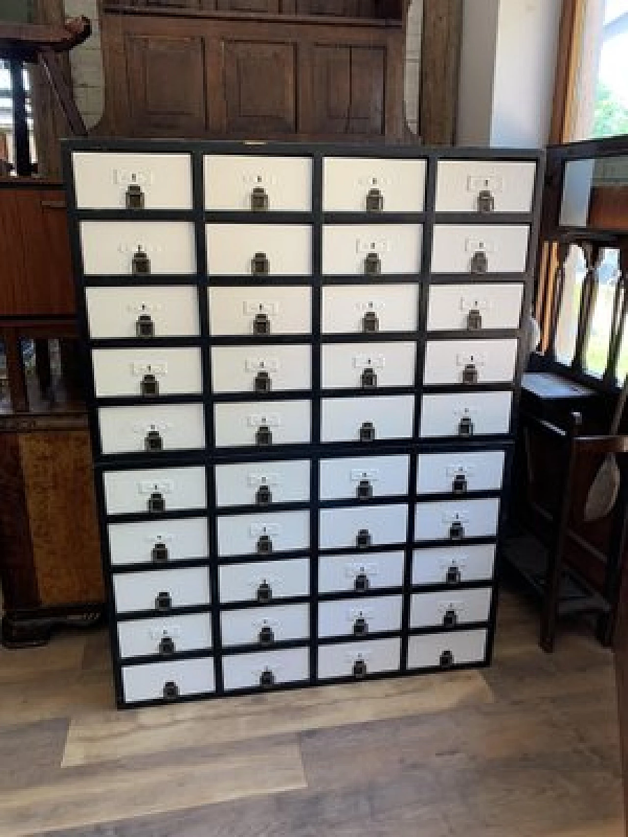 Industrial chest of drawers in painted wood, 1950s 1