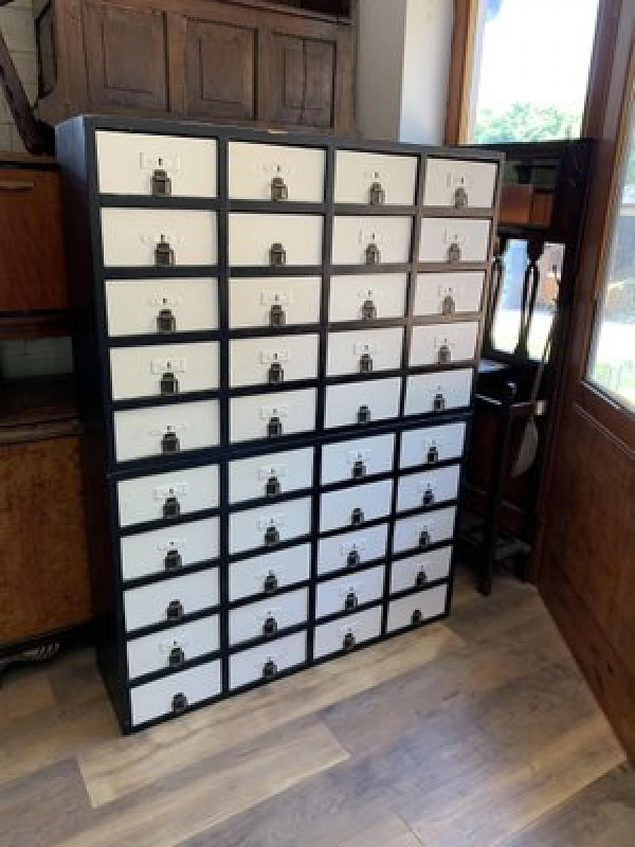 Industrial chest of drawers in painted wood, 1950s 2