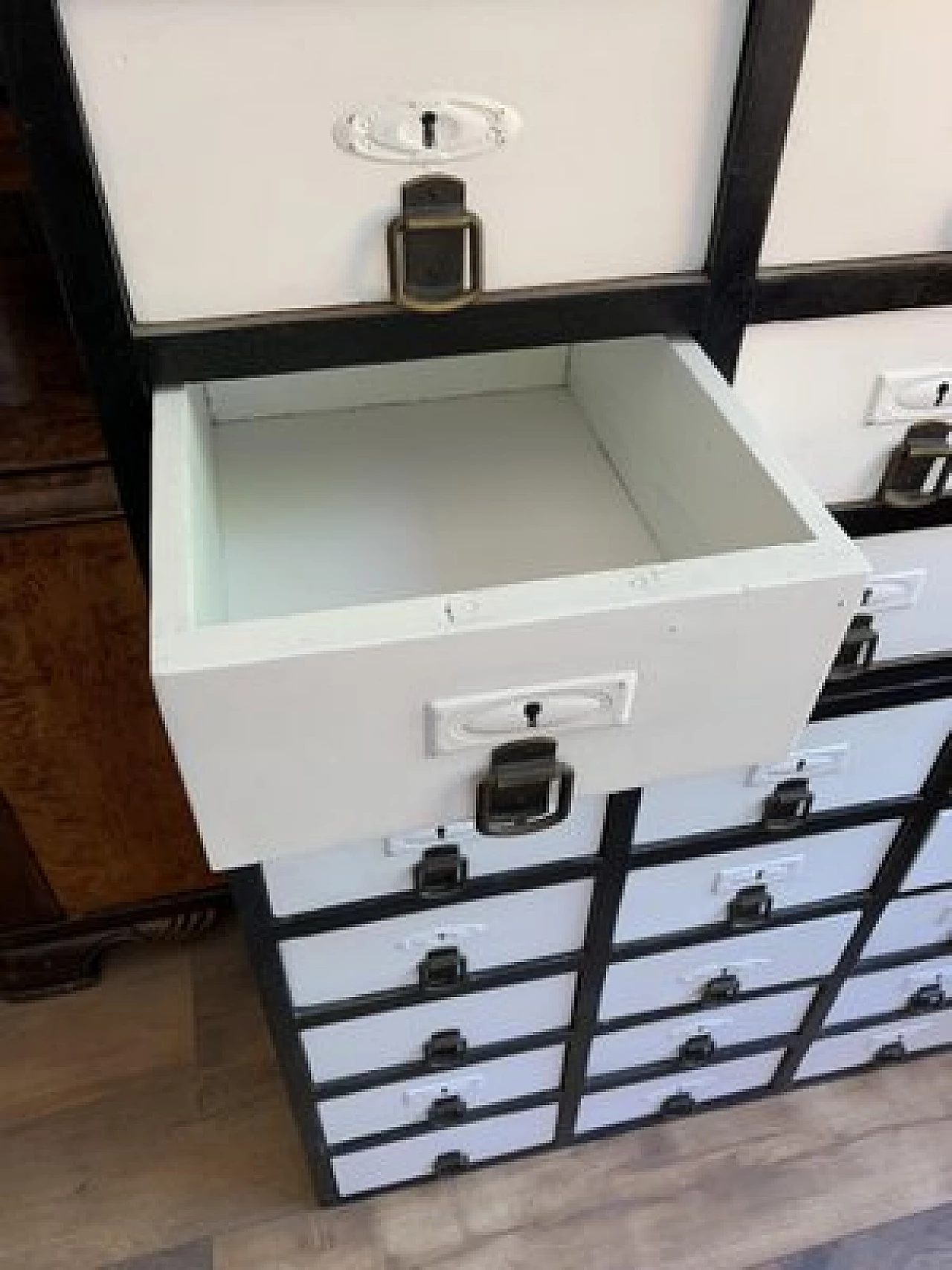 Industrial chest of drawers in painted wood, 1950s 5