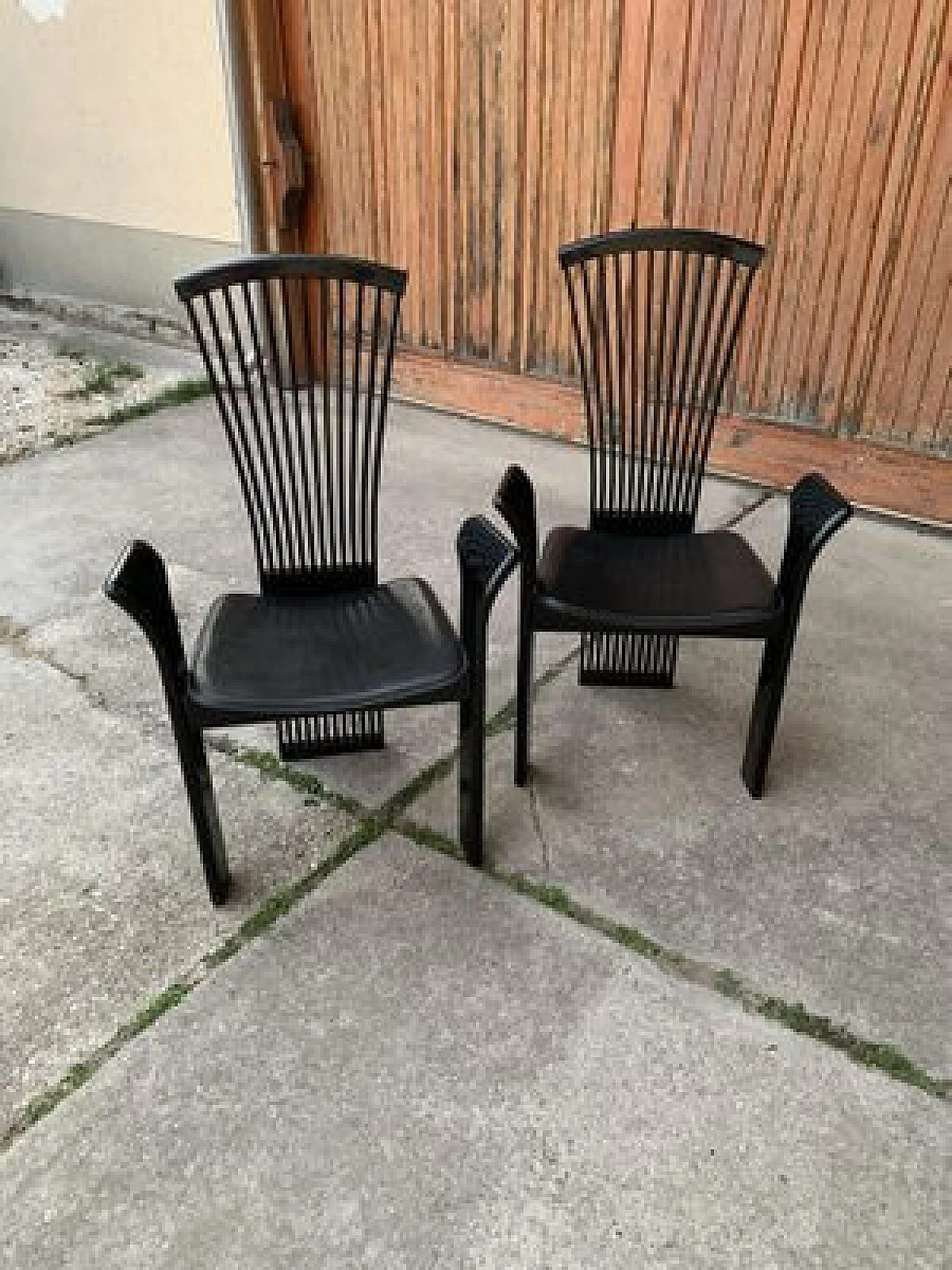 Pair of dining chairs in lacquered and leather by Pietro Costantini, 1980s 1