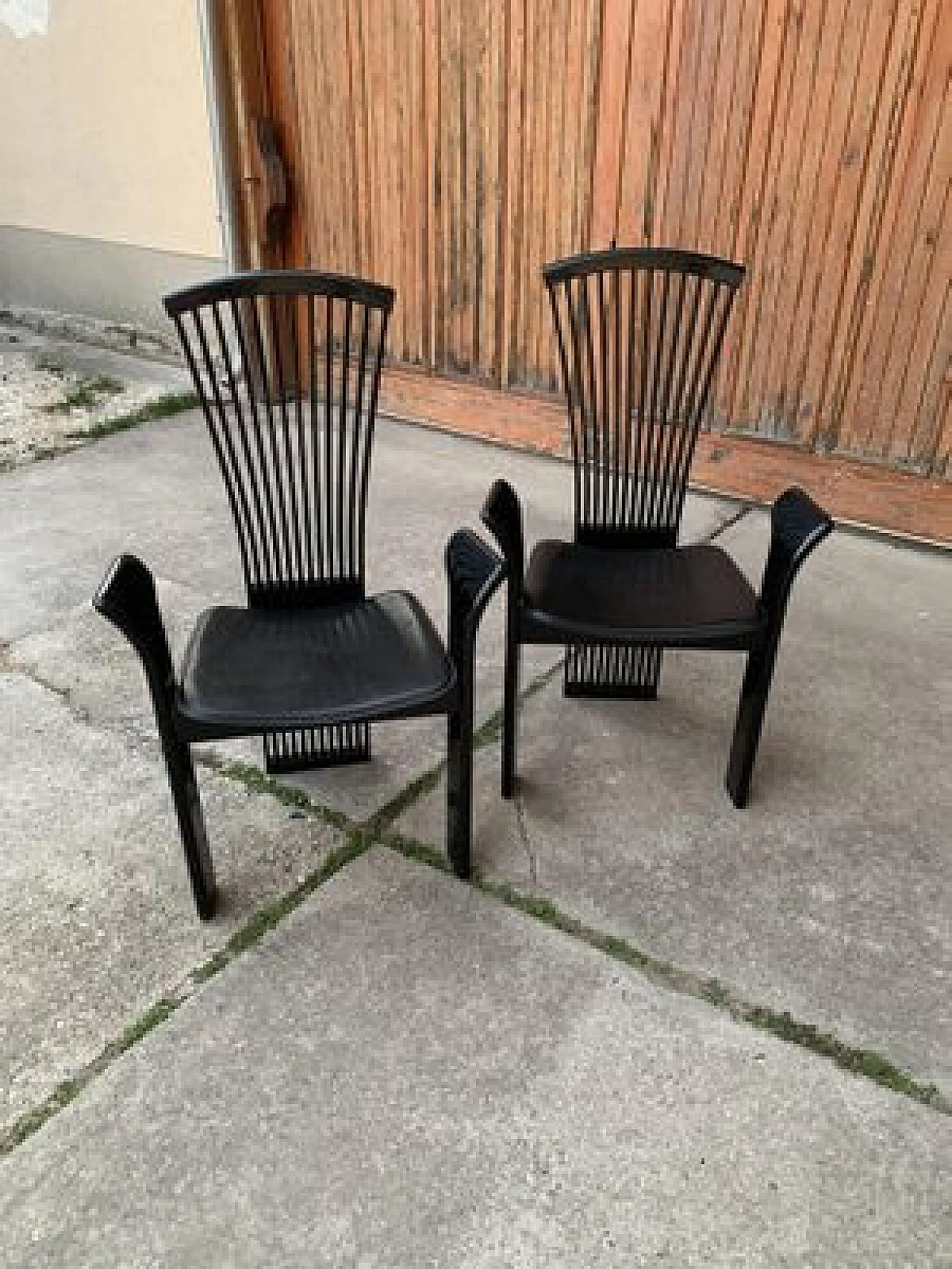 Pair of dining chairs in lacquered and leather by Pietro Costantini, 1980s 3