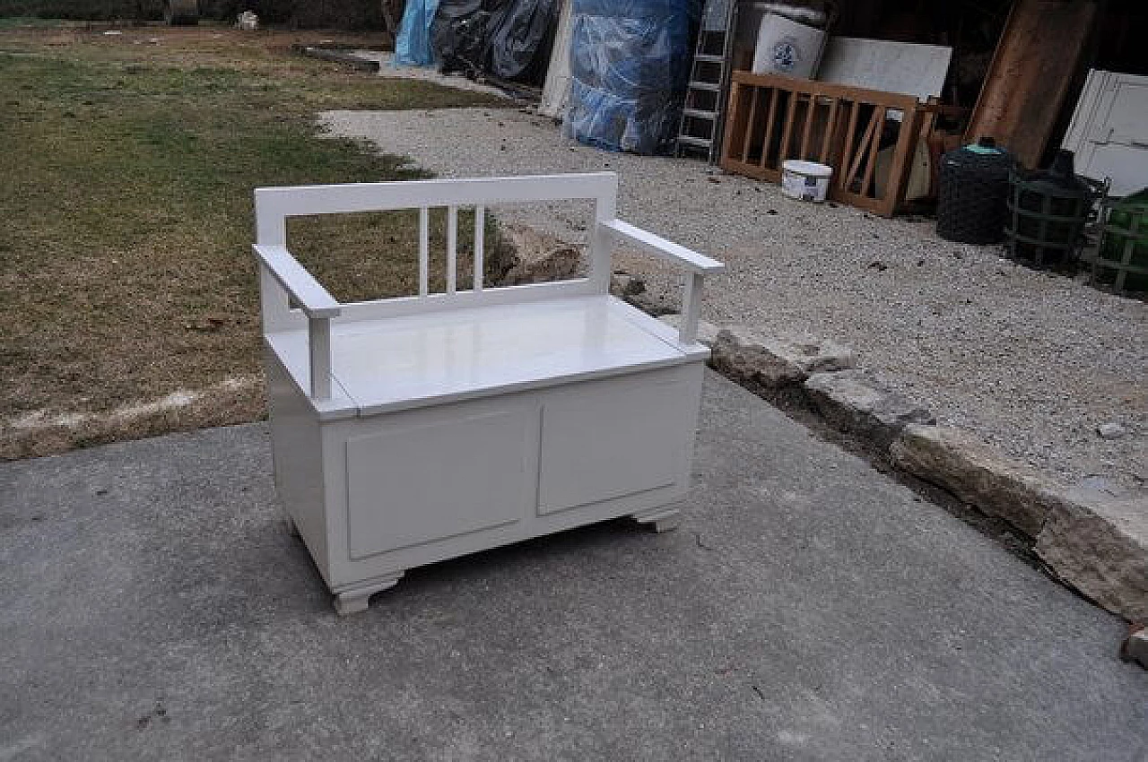 Art Deco bench in white repainted pine, 1930s 1