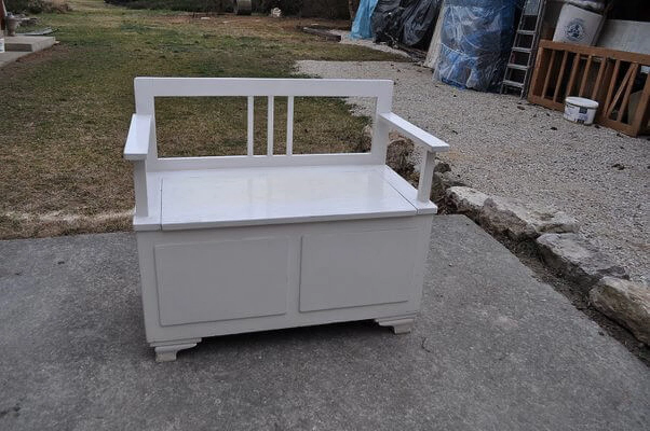 Art Deco bench in white repainted pine, 1930s 2