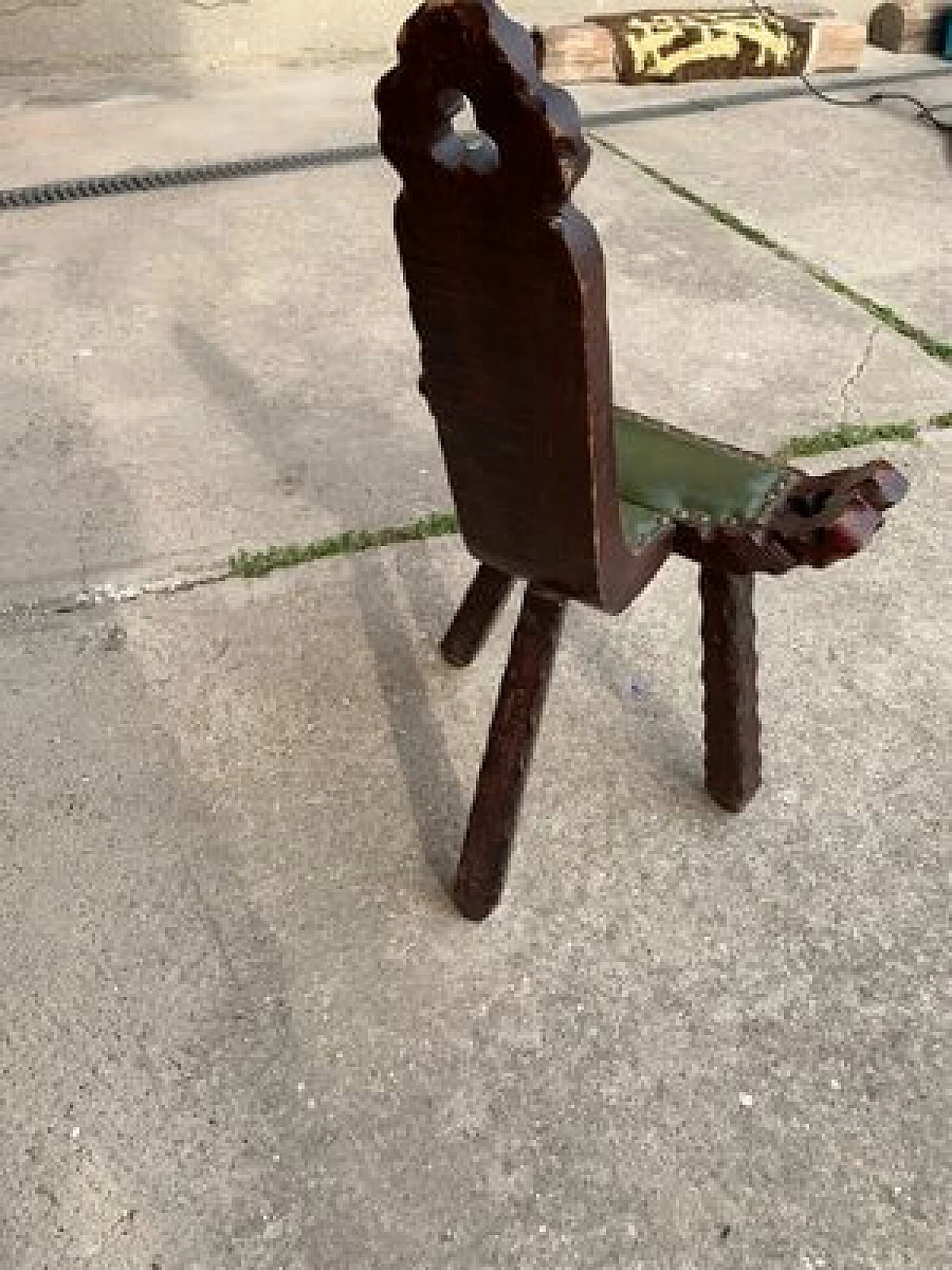 Brutalist style chair in wood and leather, 1960s 3