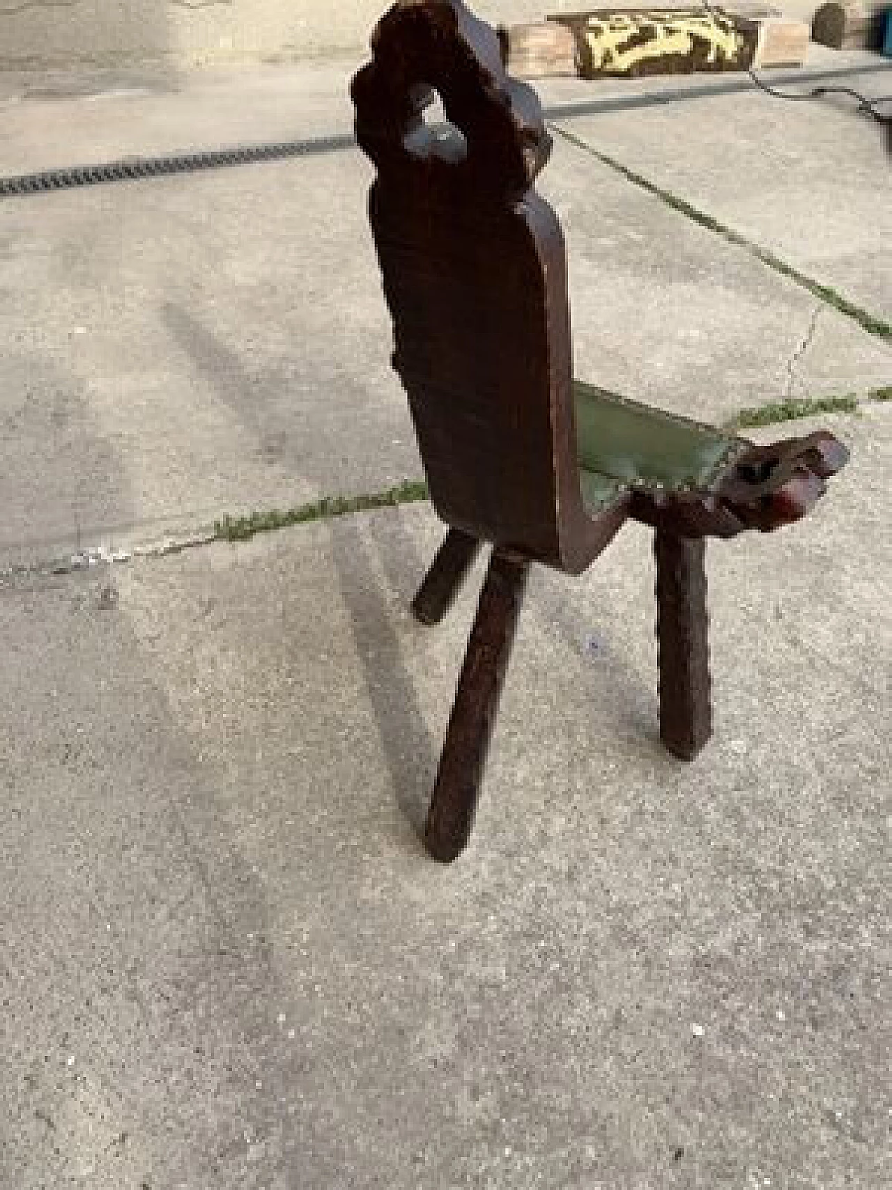 Brutalist style chair in wood and leather, 1960s 6