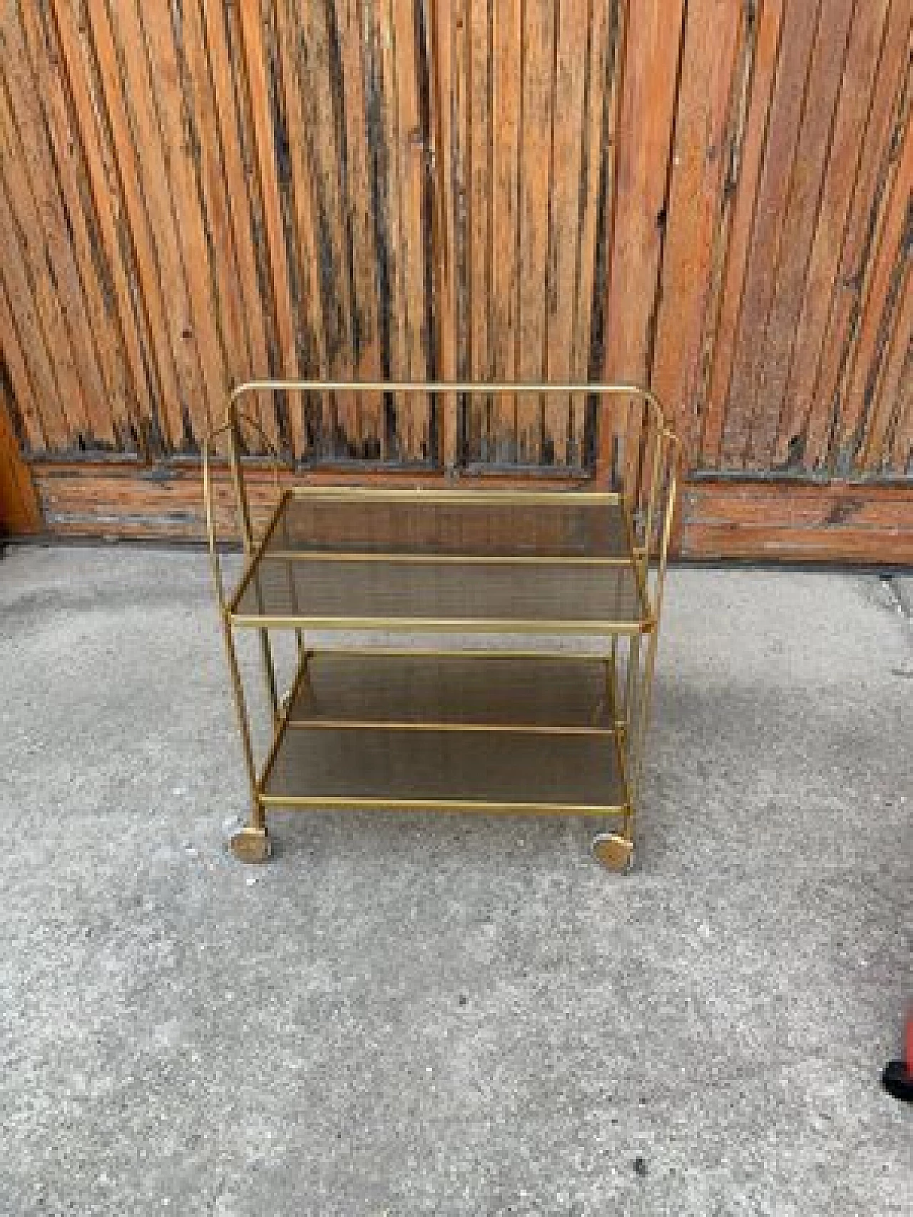 Folding trolley in gilded brass and plastic, 1960s 1