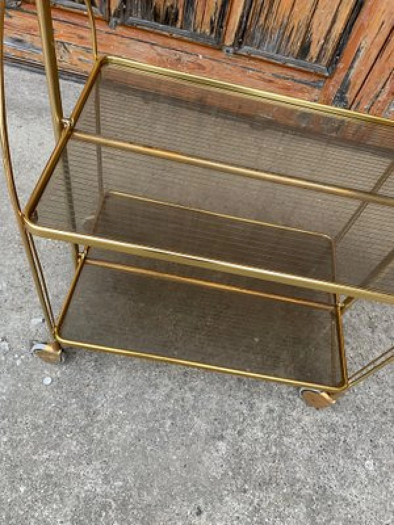 Folding trolley in gilded brass and plastic, 1960s 2