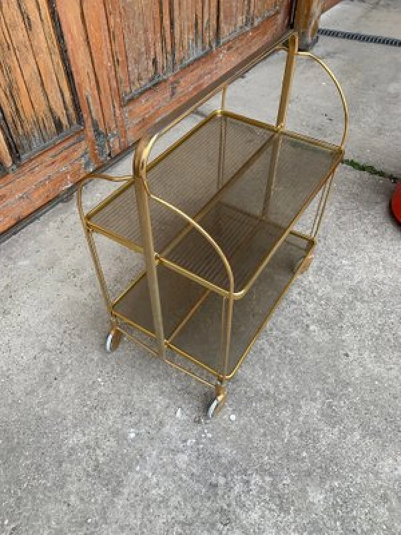 Folding trolley in gilded brass and plastic, 1960s 3