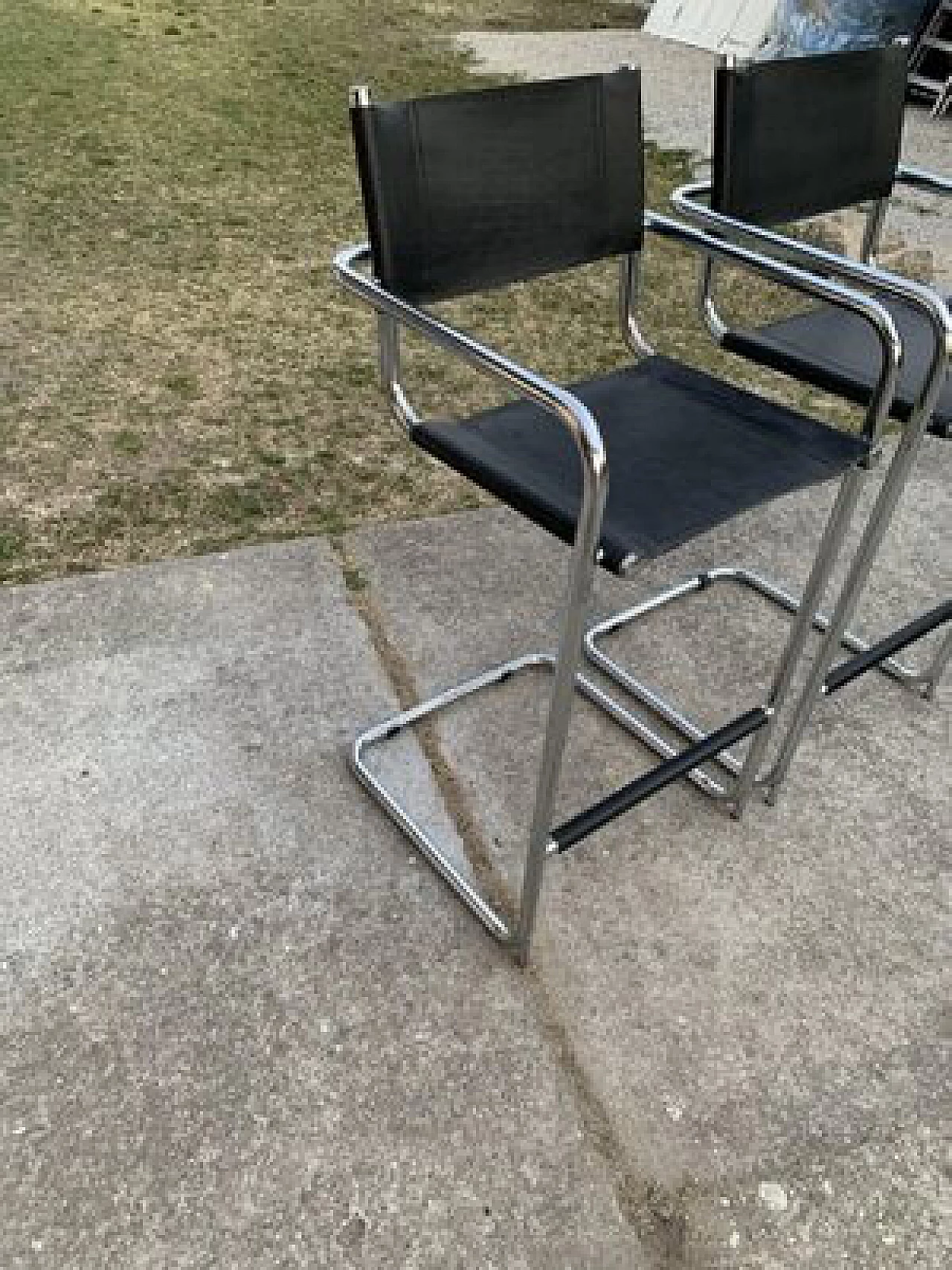 Pair of tubular chairs in black leatherette, 1970s 2