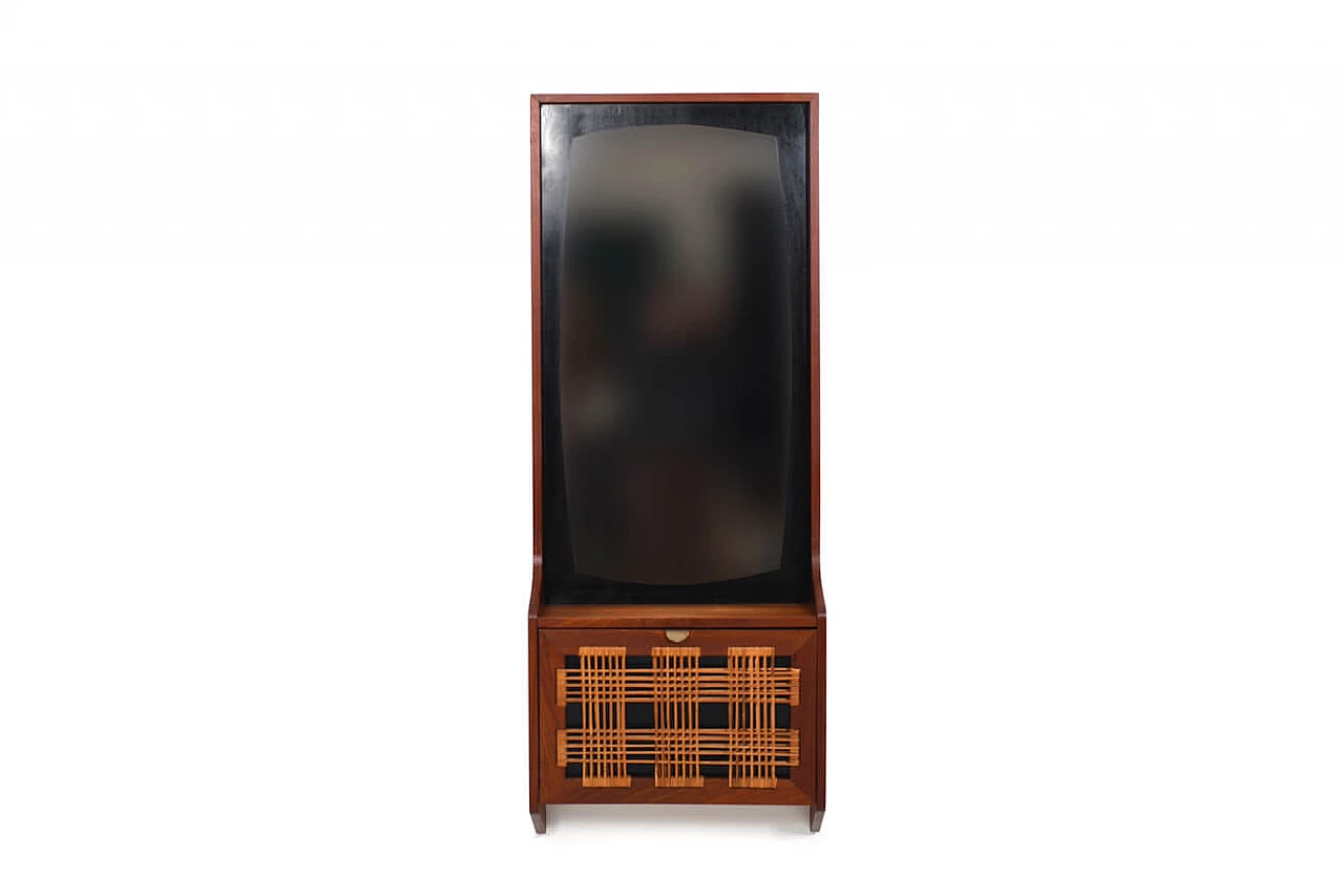 Danish teak and cane wall entry cabinet, 1950s 1