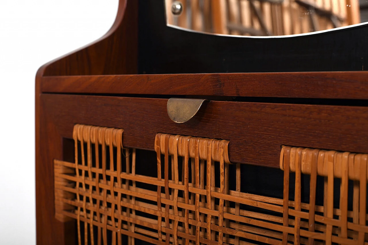 Danish teak and cane wall entry cabinet, 1950s 4