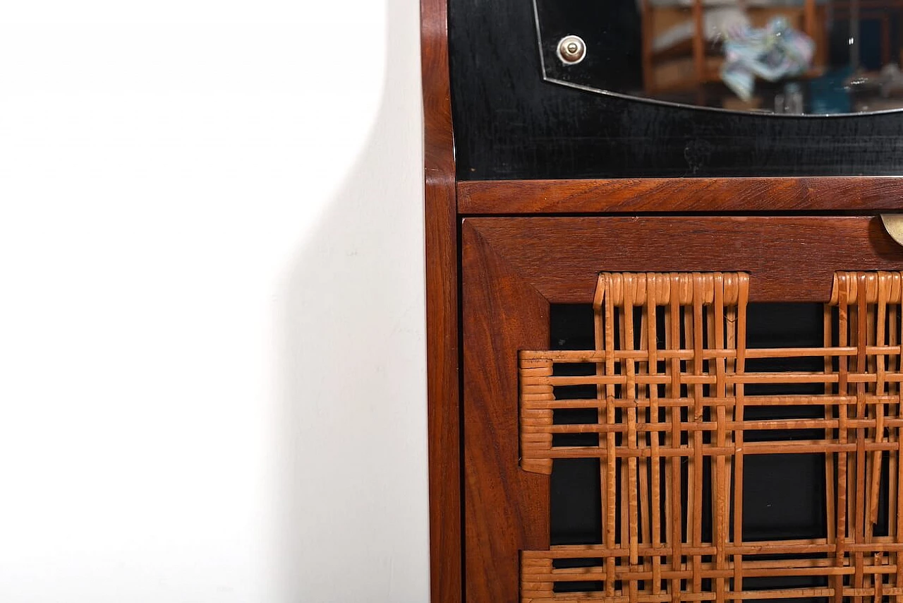 Danish teak and cane wall entry cabinet, 1950s 7