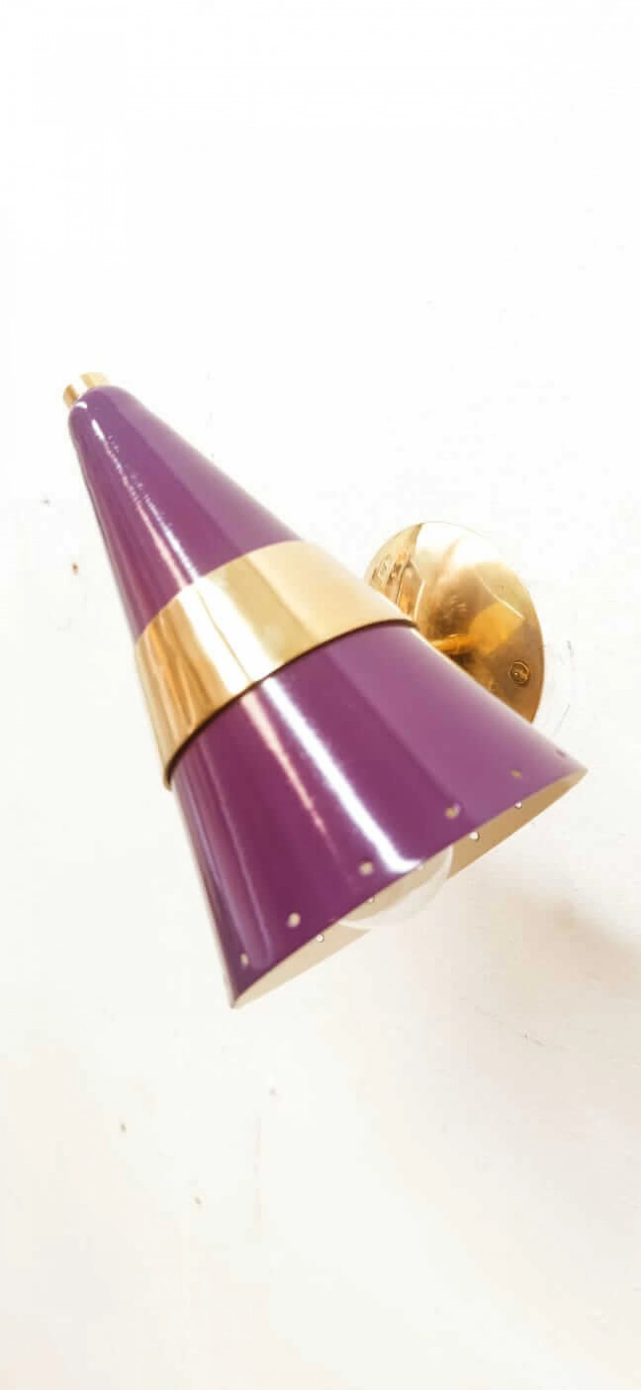 Purple and gold adjustable cone wall light, 1970s 1