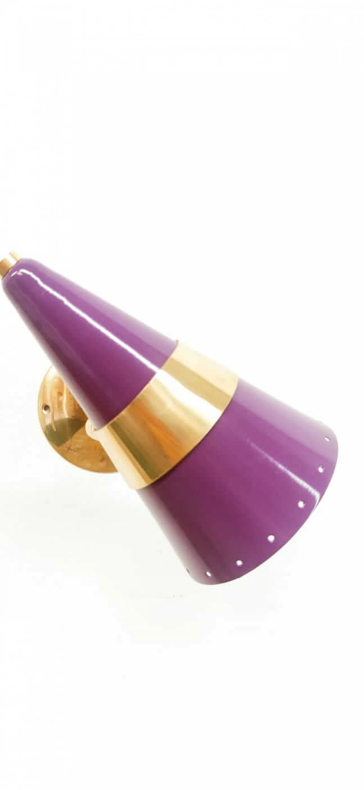 Purple and gold adjustable cone wall light, 1970s 7