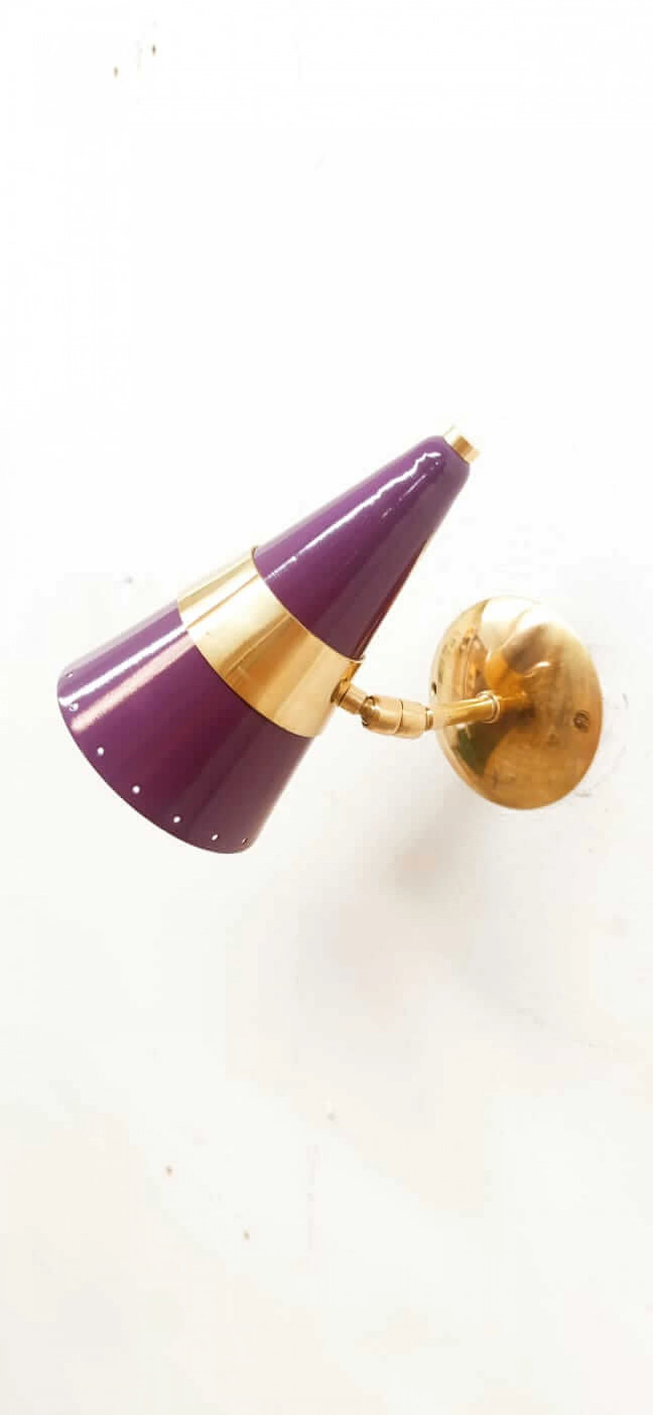 Purple and gold adjustable cone wall light, 1970s 8