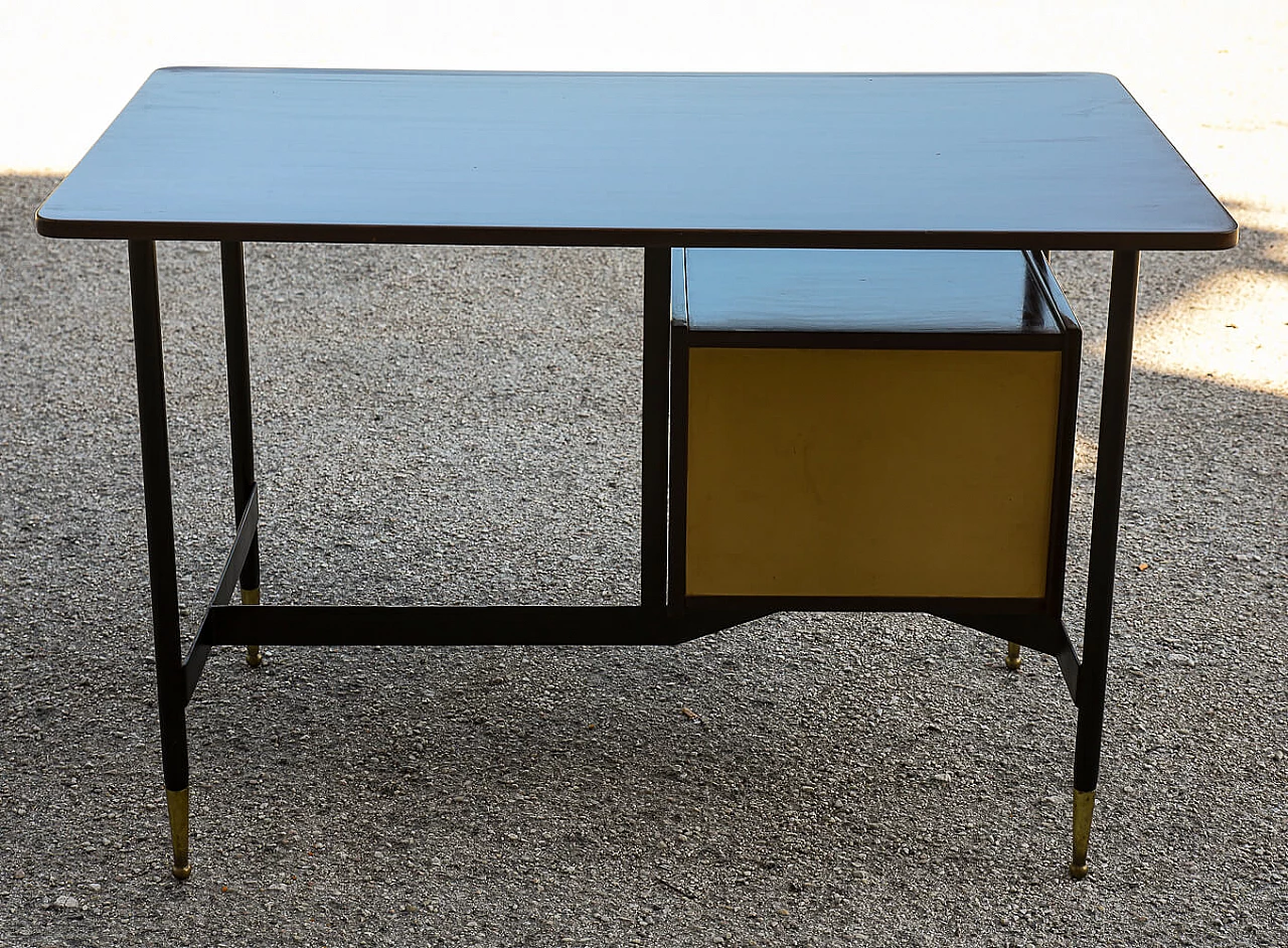 Wood, metal and brass office desk, 1950s 1