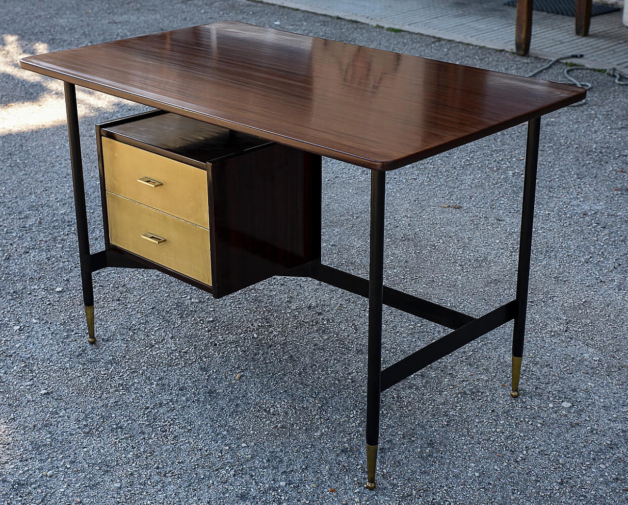 Wood, metal and brass office desk, 1950s 3