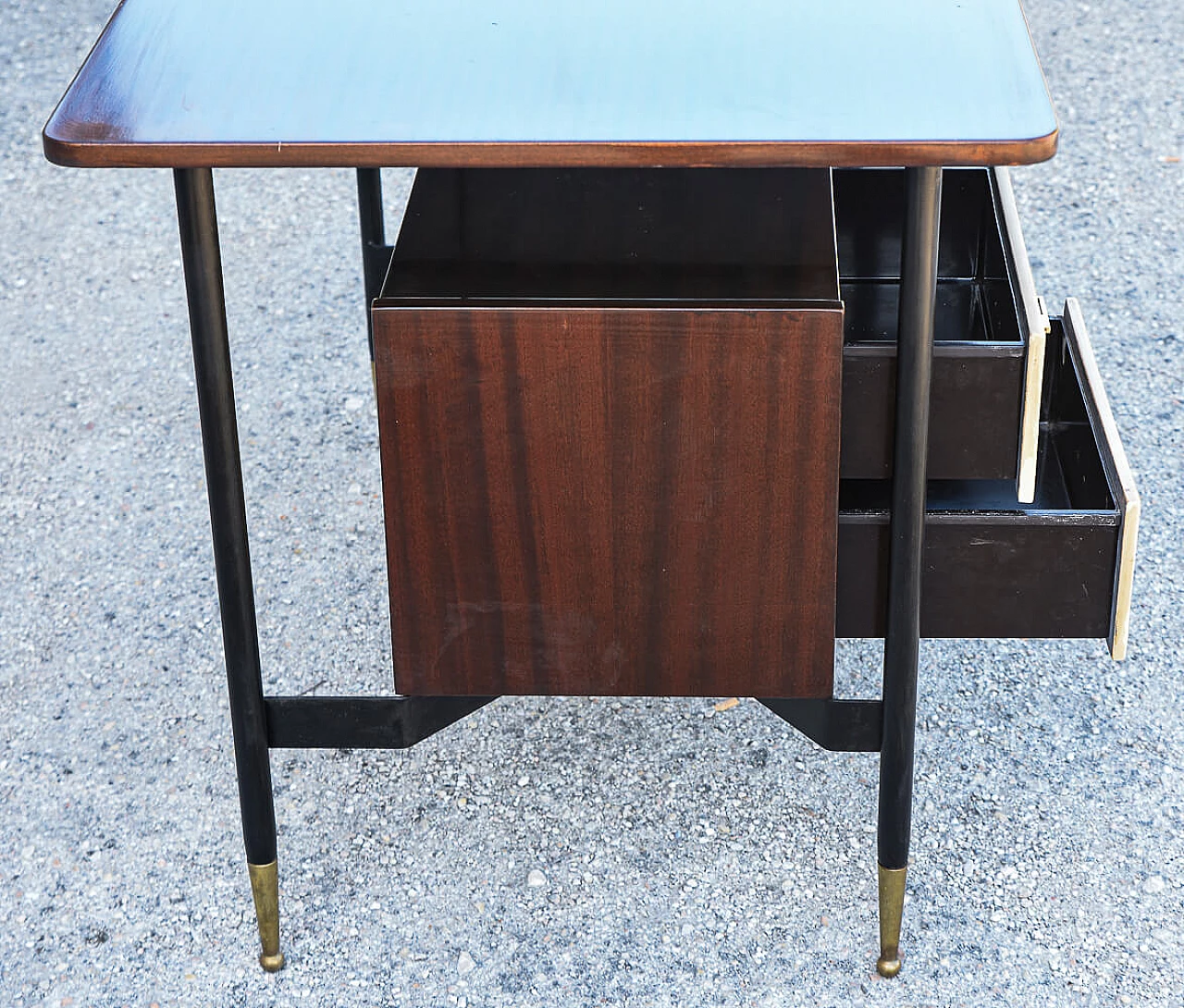 Wood, metal and brass office desk, 1950s 7