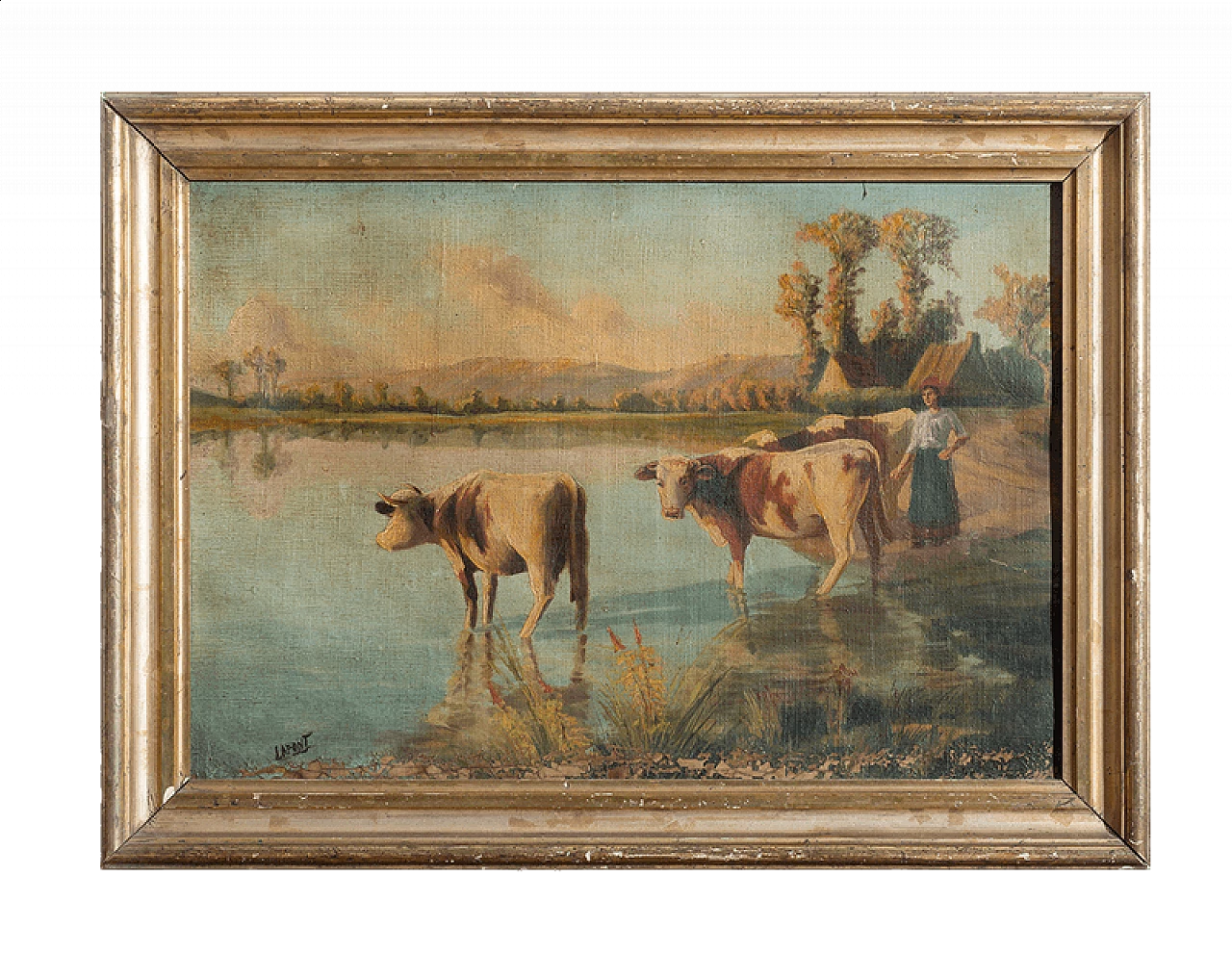 Oil on canvas depicting pastoral scene signed Laponti, 19th century 5