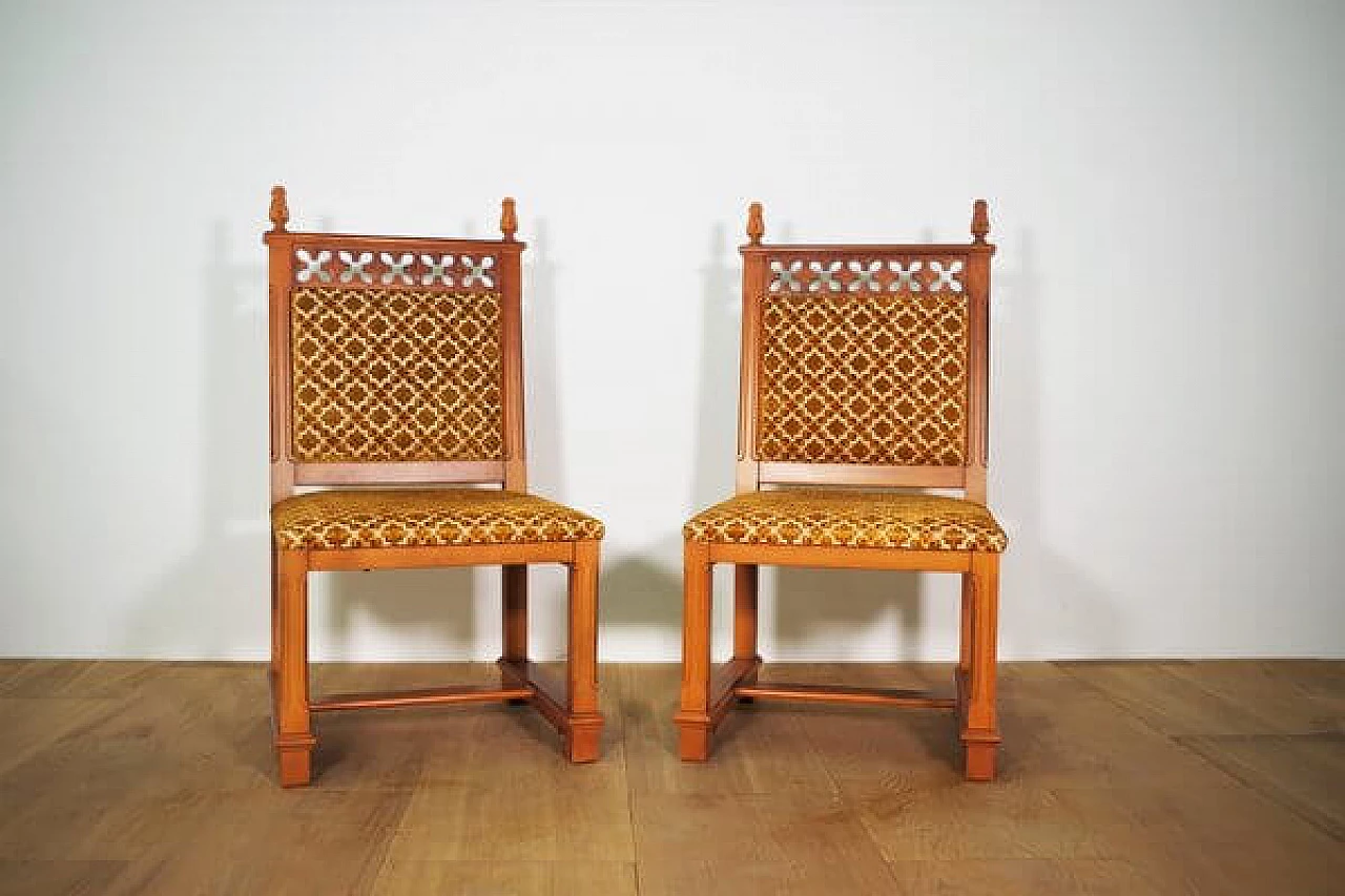 Pair of carved wood and velvet chairs, 1970s 1