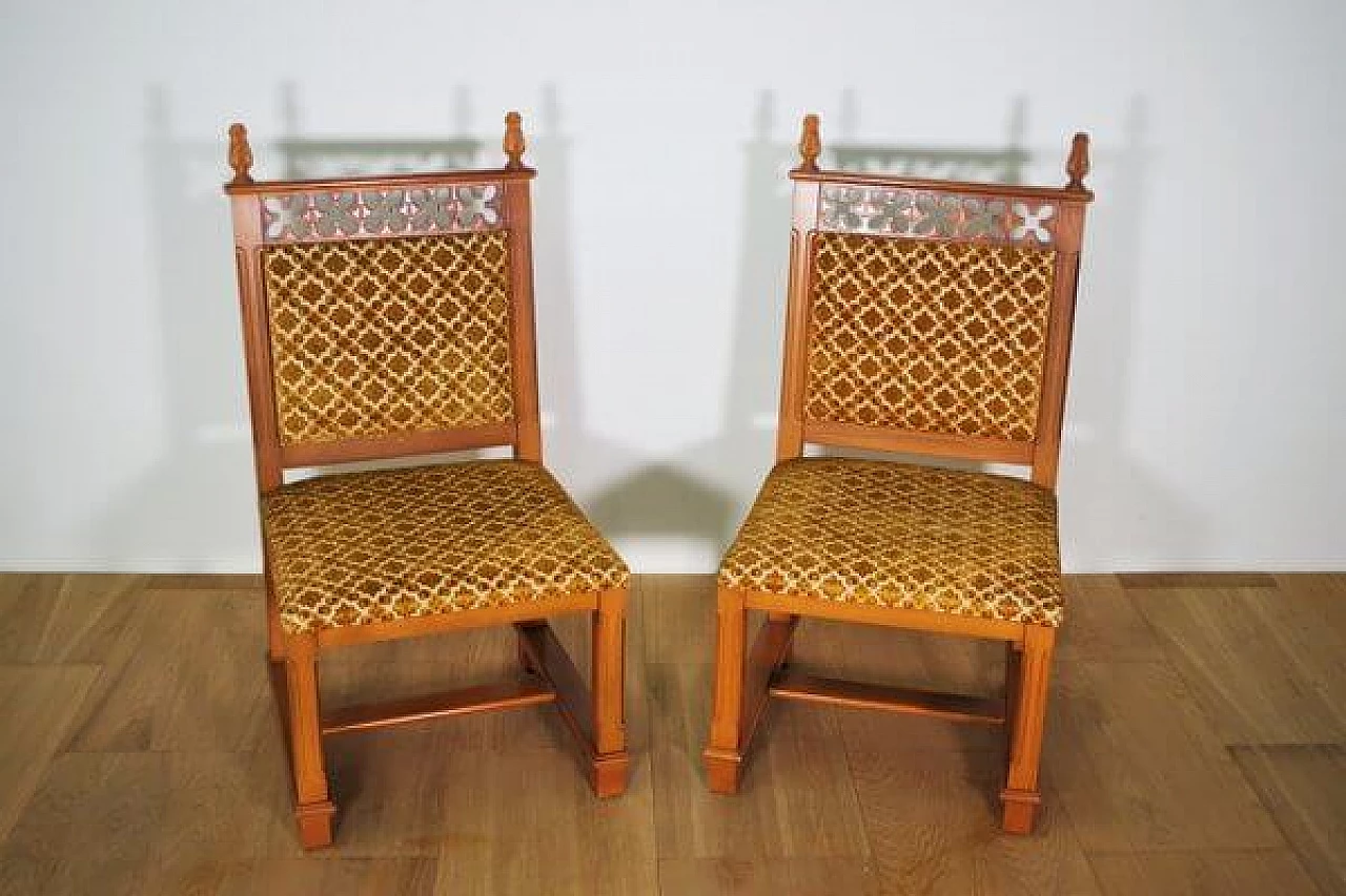 Pair of carved wood and velvet chairs, 1970s 2