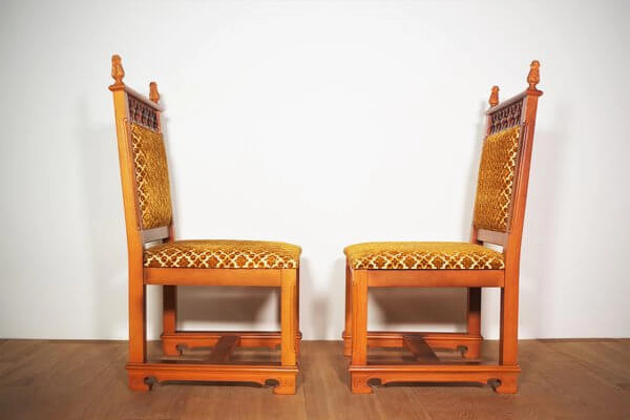 Pair of carved wood and velvet chairs, 1970s 4