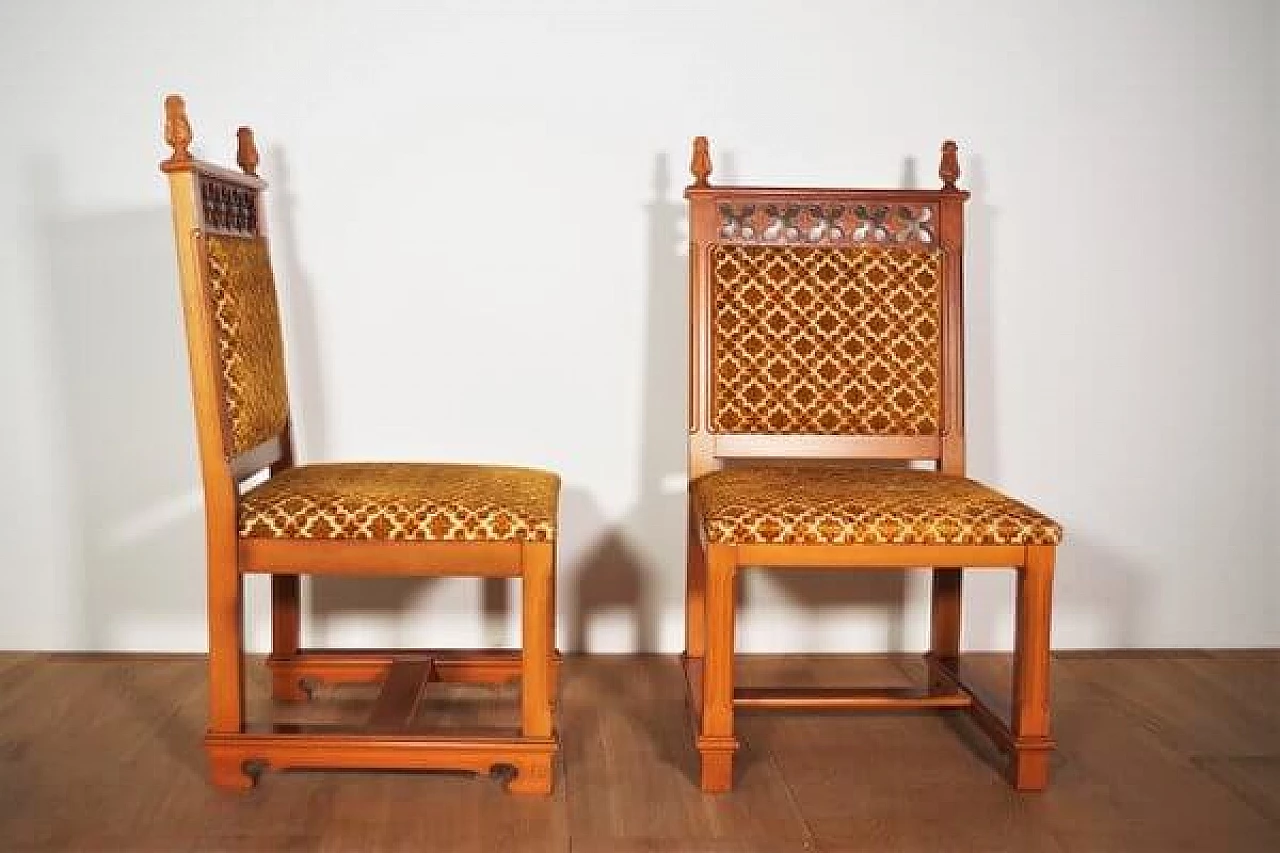 Pair of carved wood and velvet chairs, 1970s 5