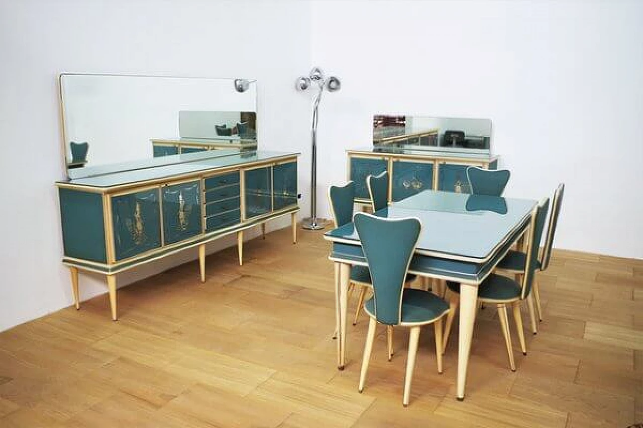 Umberto Mascagni dining room in wood and leather, 1950s 1466229