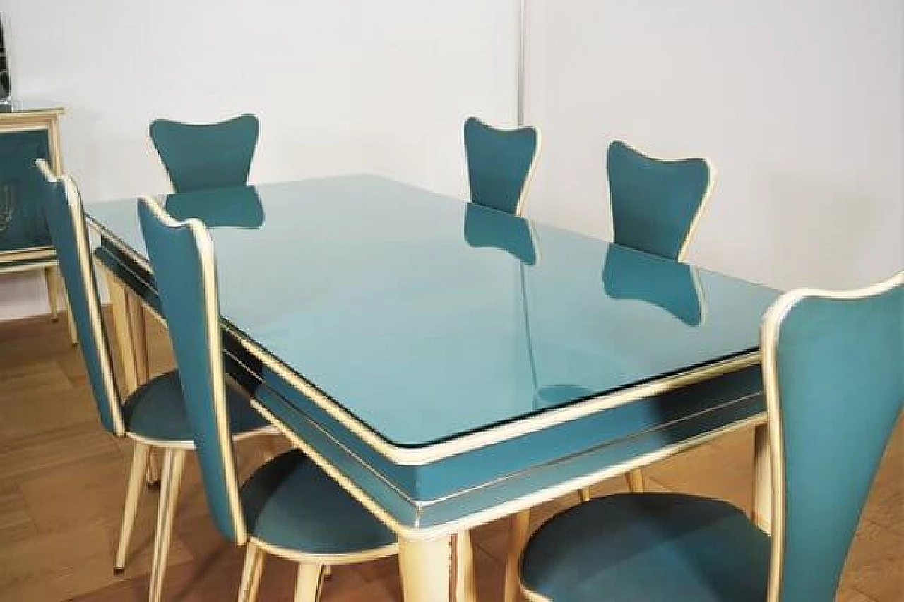 Umberto Mascagni dining room in wood and leather, 1950s 1466235