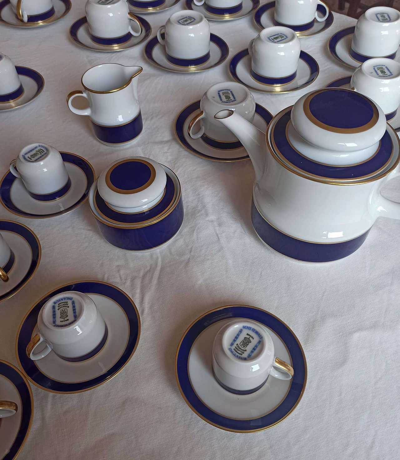 Vintage porcelain coffee set, Schumann Arzberg Bavaria, 1950s retro home, royal selling blue & gold detail, made in West Germany, great gift idea