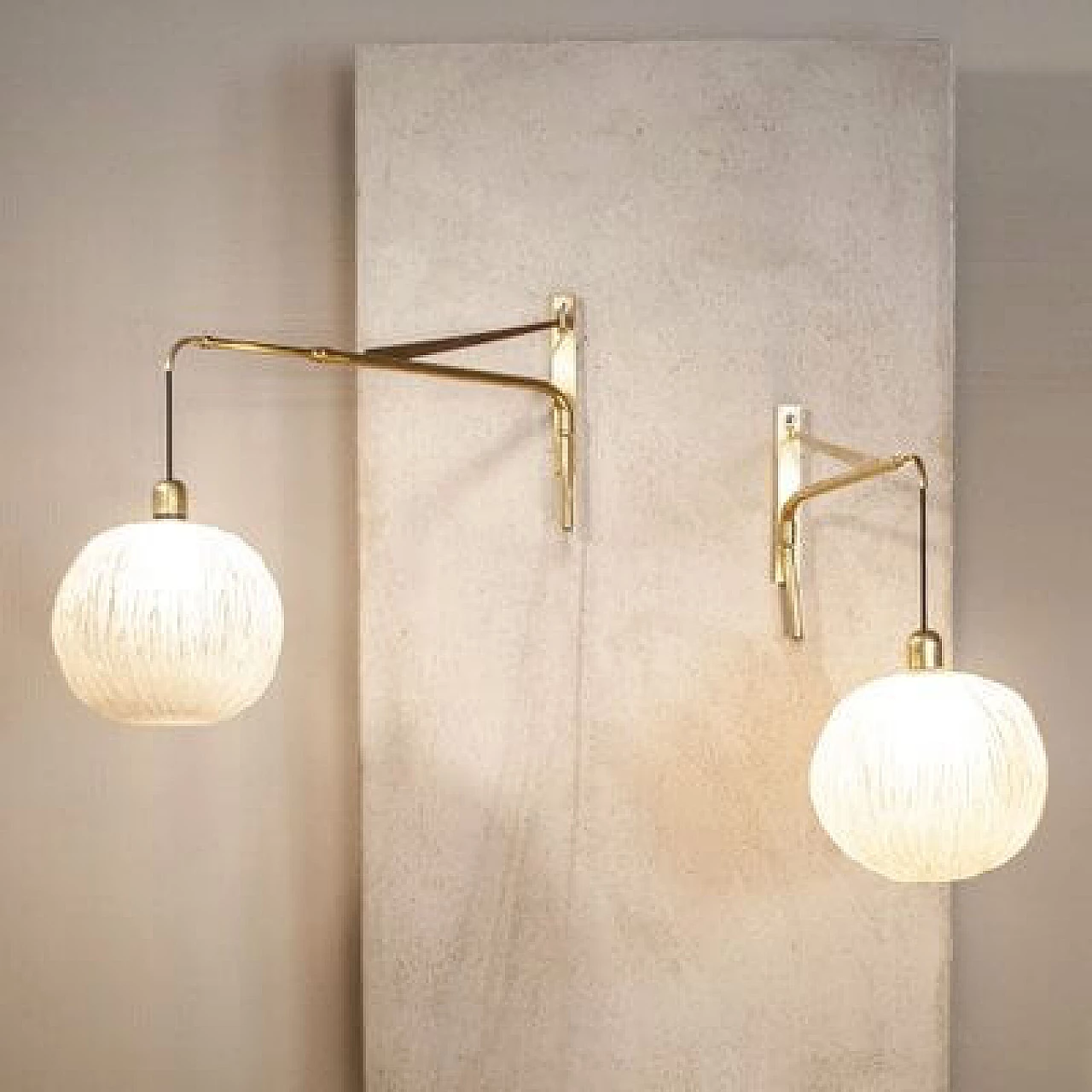 Pair of brass and glass wall lamps, 1950s 7