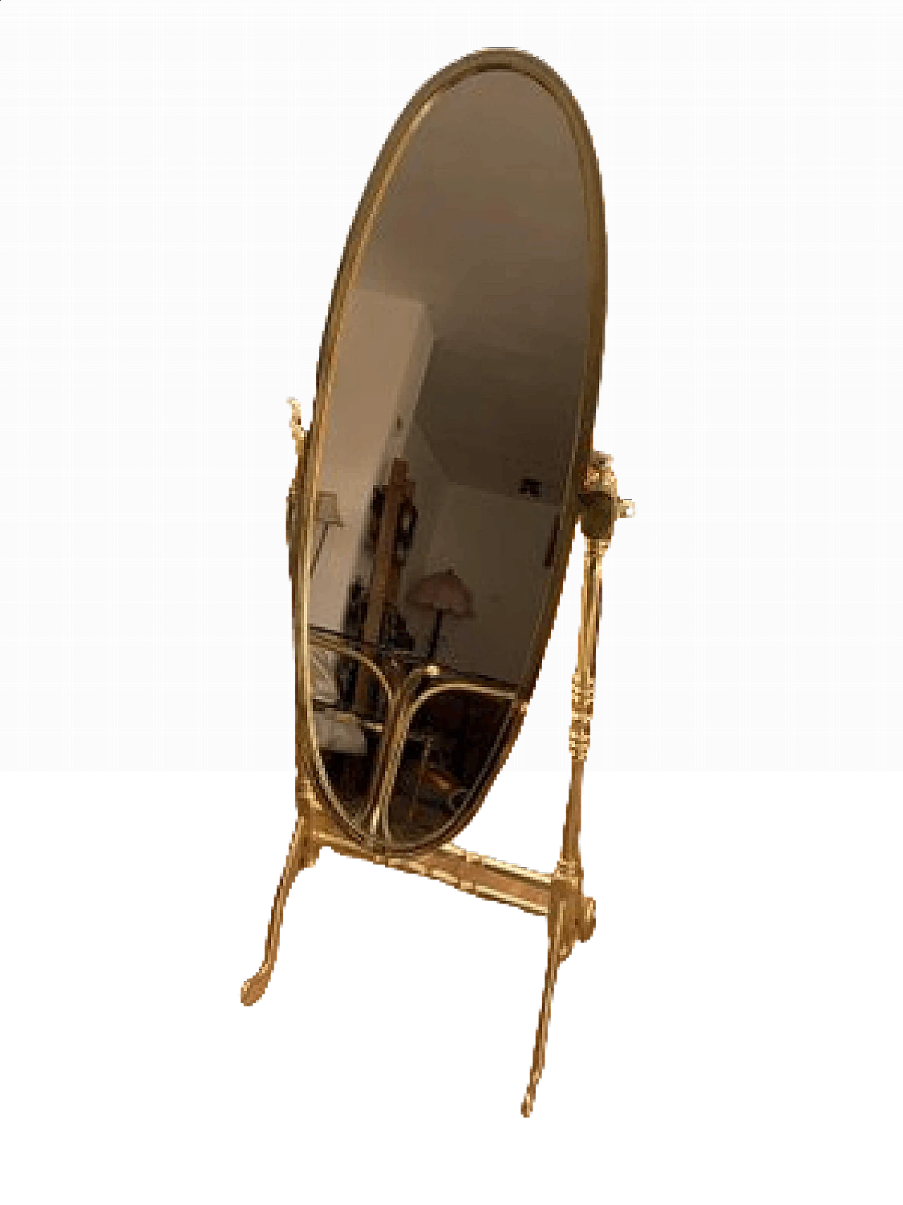 Brass Cheval mirror with oval frame, 1960s 13