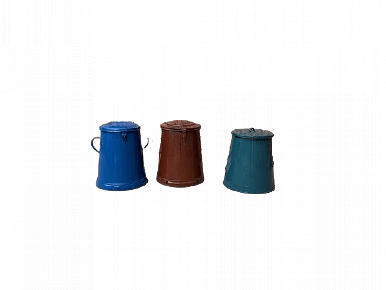 3 Containers in enameled metal in different colors, 1950s 7