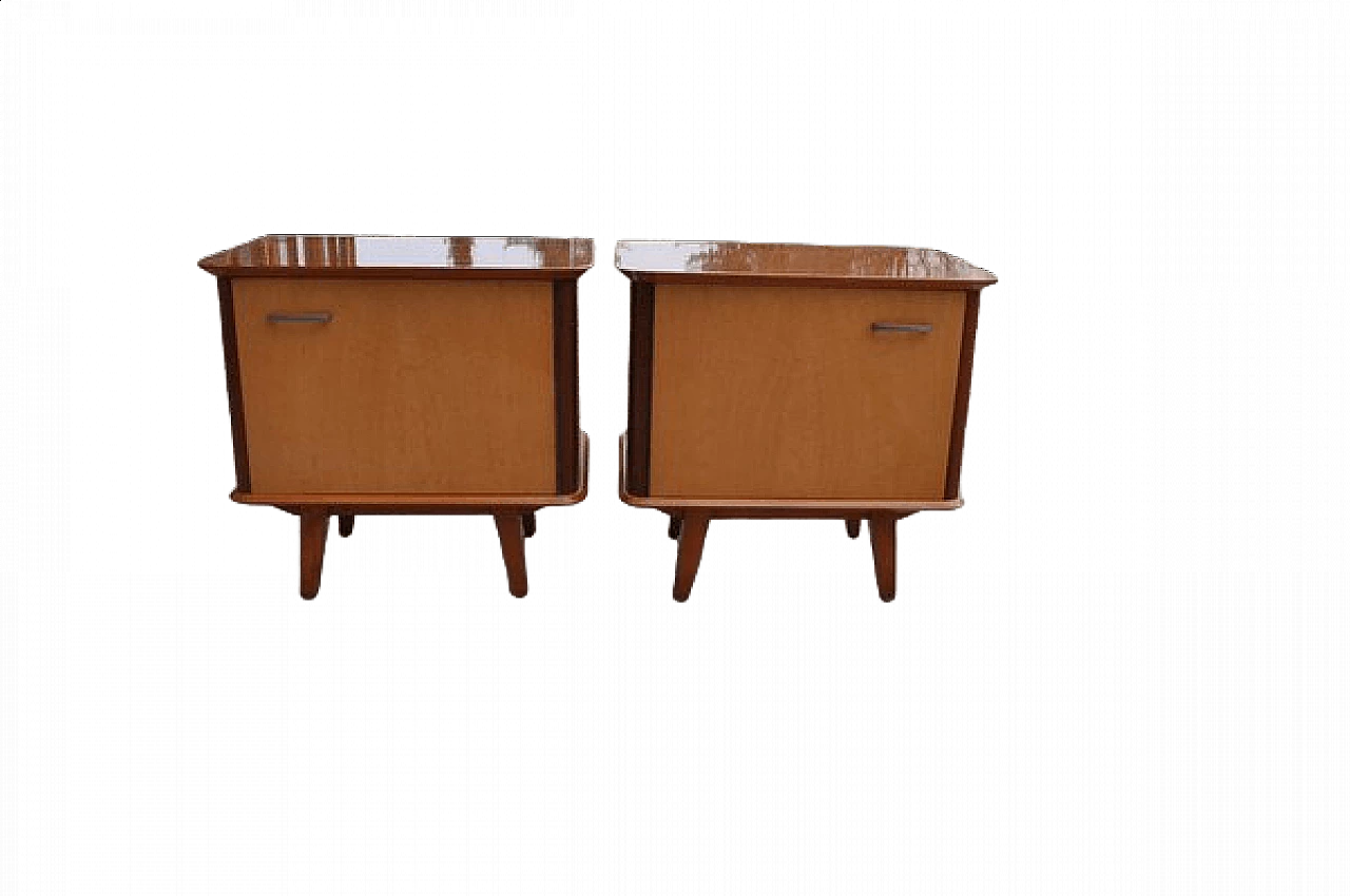 Pair of bedside tables in lacquered wood, 1950s 7