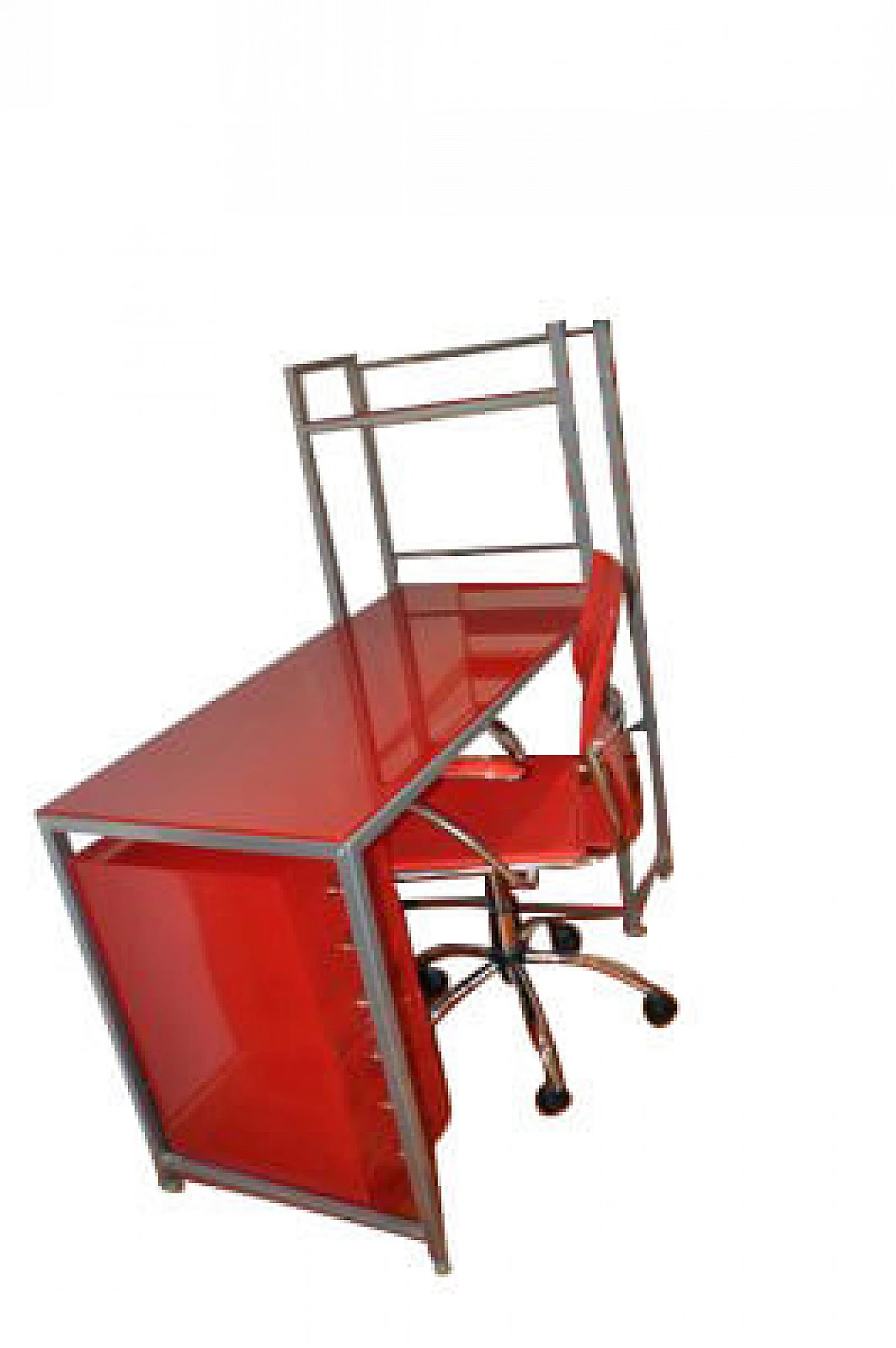 Bauhaus red desk with chair and cabinet in metal, 1990s 21