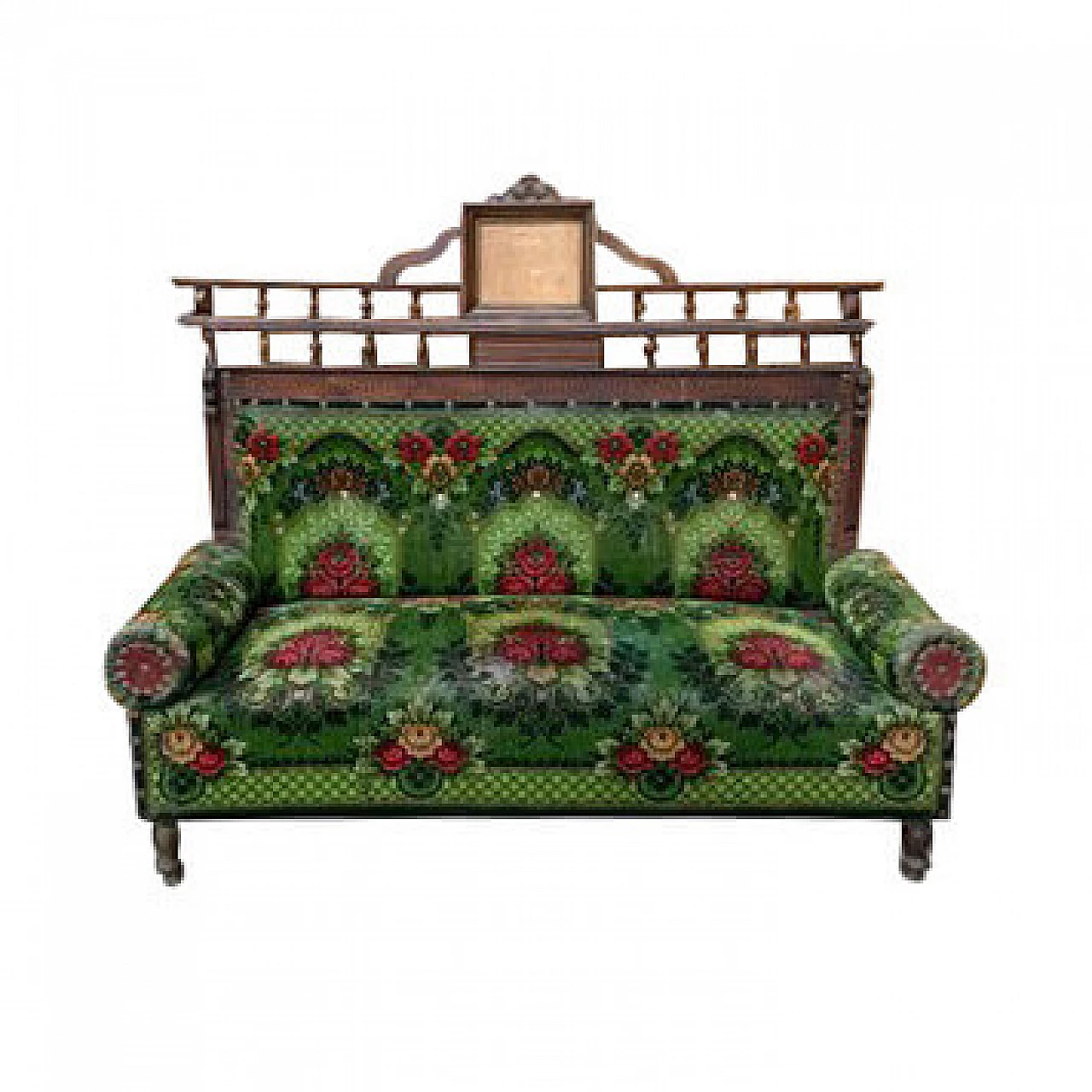 Hungarian Art Nouveau sofa in wood and fabric, 19th century 8