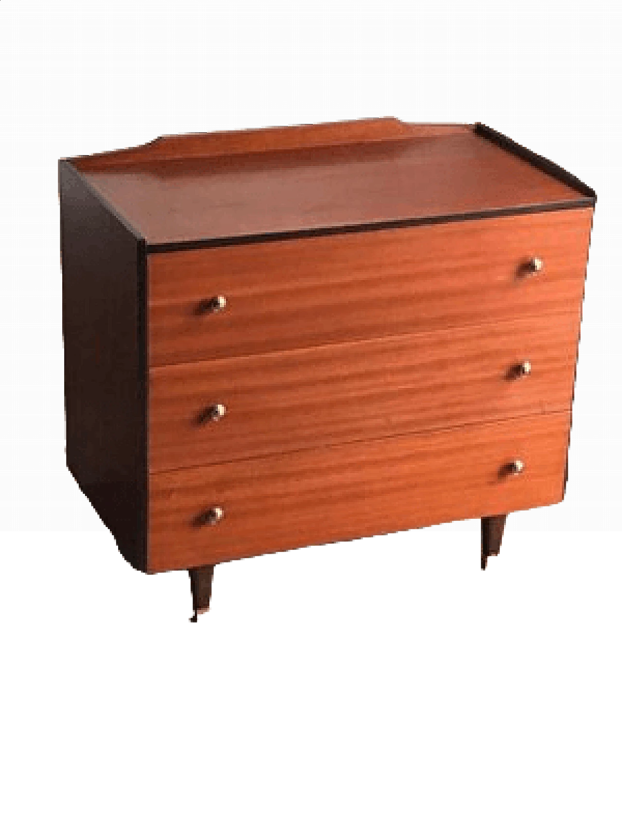 Chest of drawers in wood with black trim and gold knobs, 1960s 7